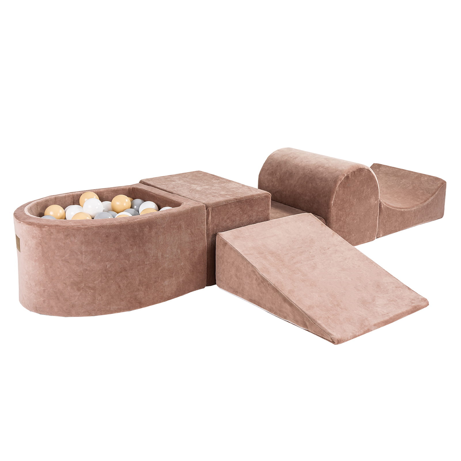Beige Soft Play Set + Ball Pit + Balls | Beige Foam Soft Play Set with Climbing Blocks and Ball Pit | Foam Playset with Small Ball Pit Playground for Children |