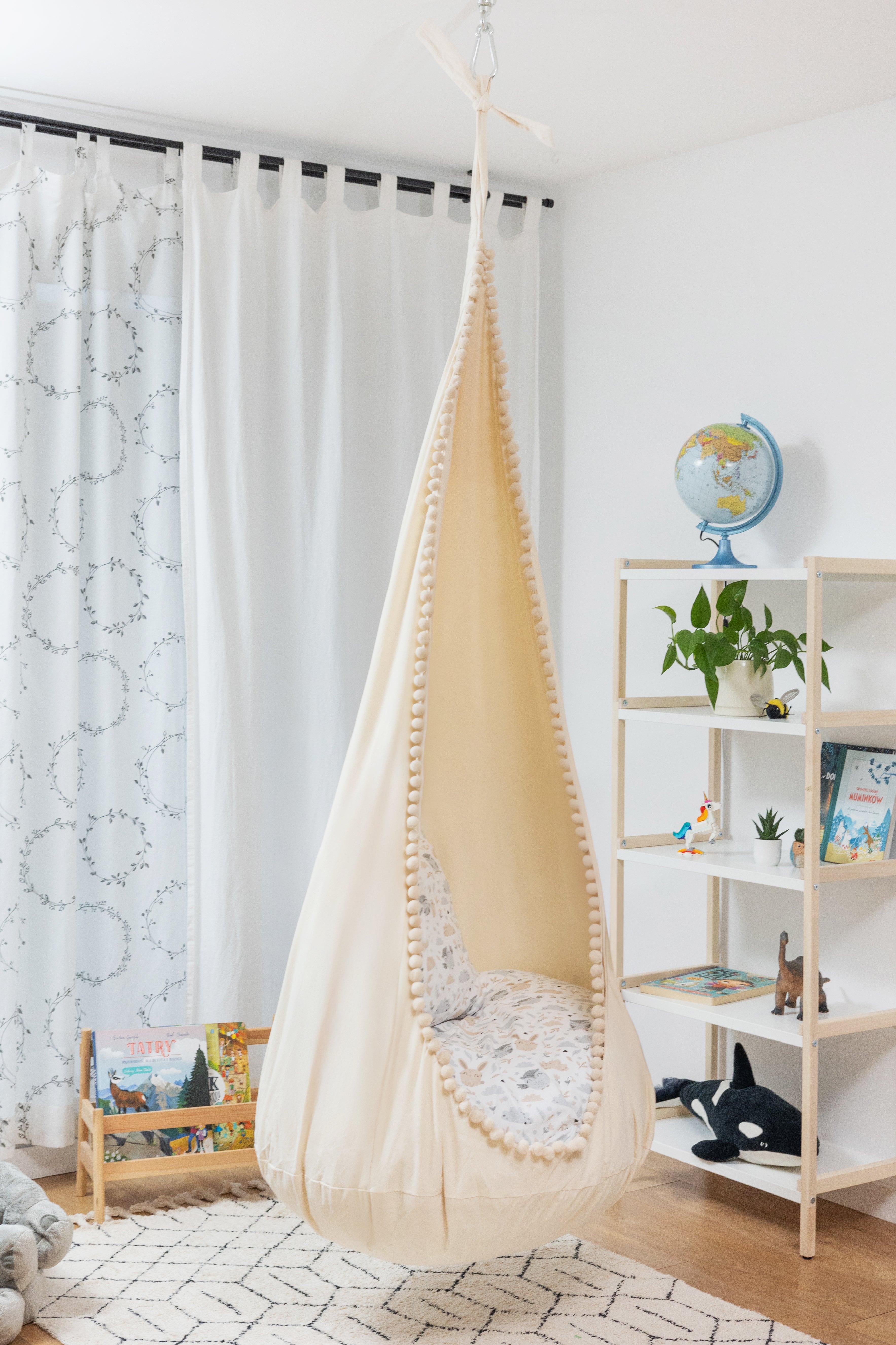 cream cocoon swing | kids cocoon swing | hanging cocoon swings | indoor swing | kids hanging chair swing | cream cocoon swing for kids |