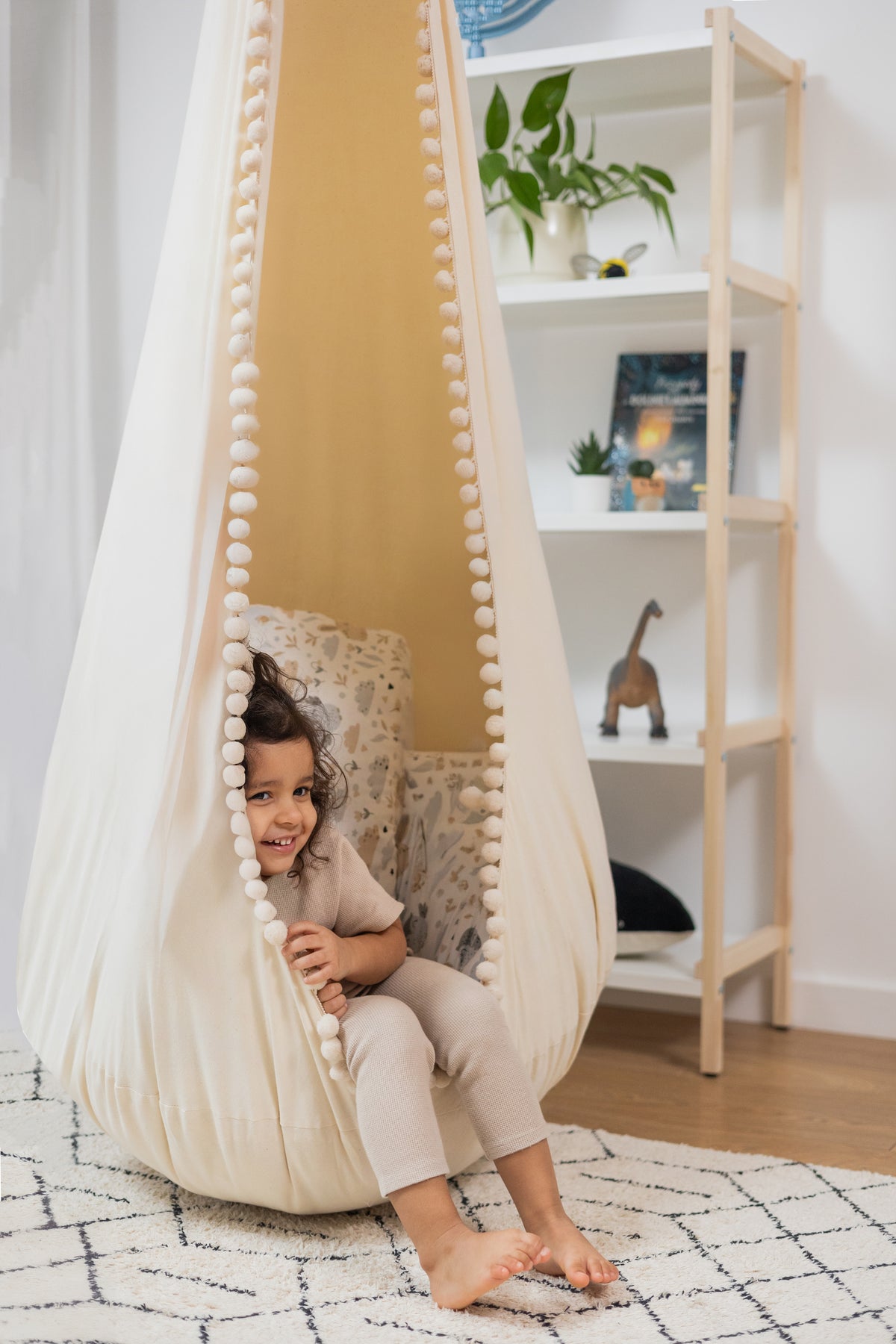 cream cocoon swing | kids cocoon swing | hanging cocoon swings | indoor swing | kids hanging chair swing | cream cocoon swing for kids |
