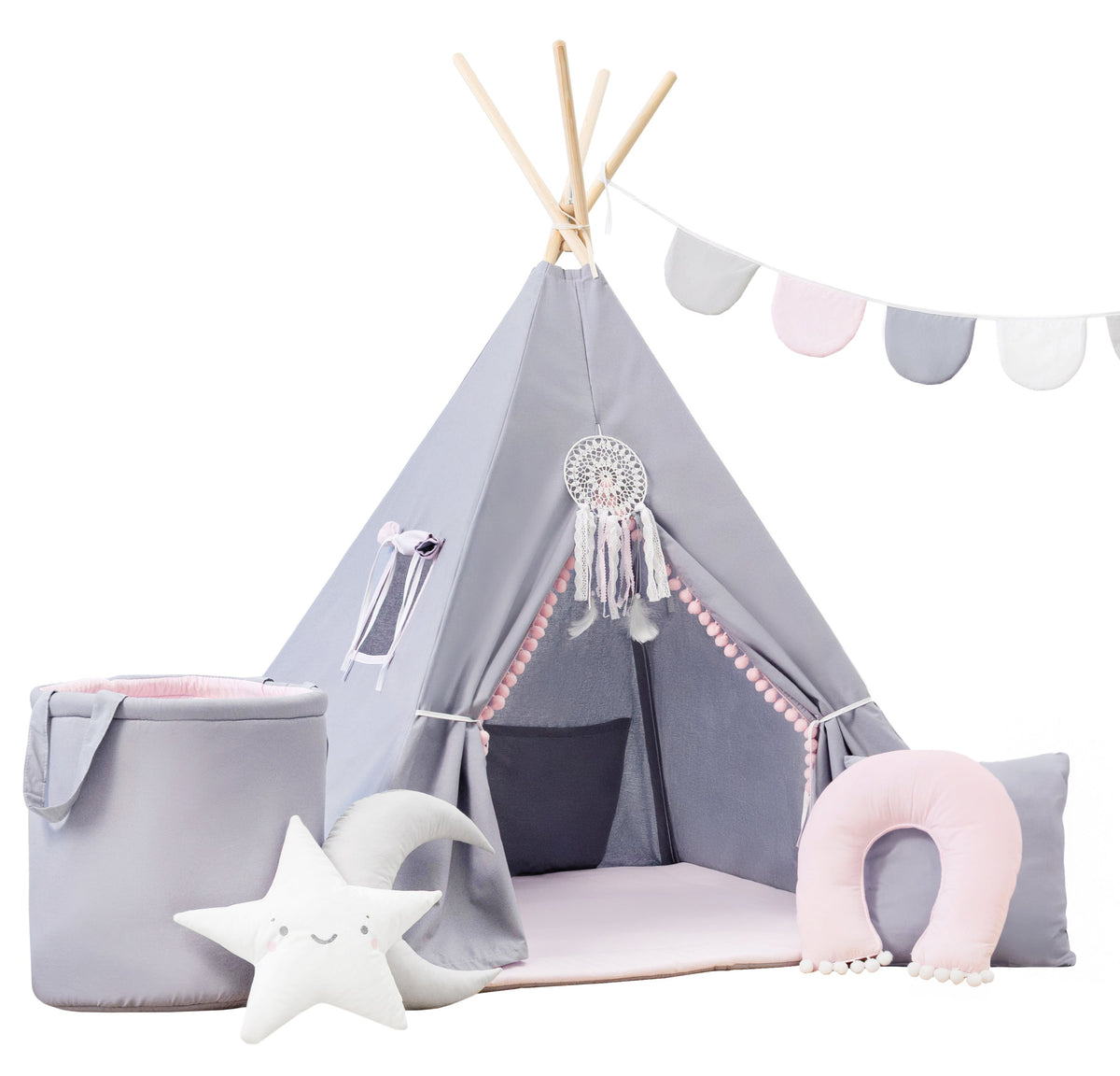Grey and Pink teepee | Grey Teepee Tent | Grey Tent | teepee tent for girls |