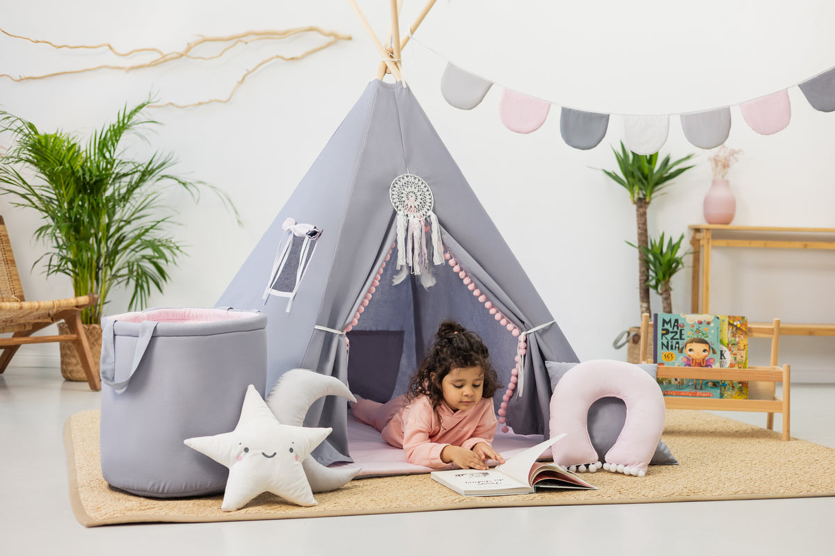 Grey and Pink teepee | Grey Teepee Tent | Grey Tent | teepee tent for girls |