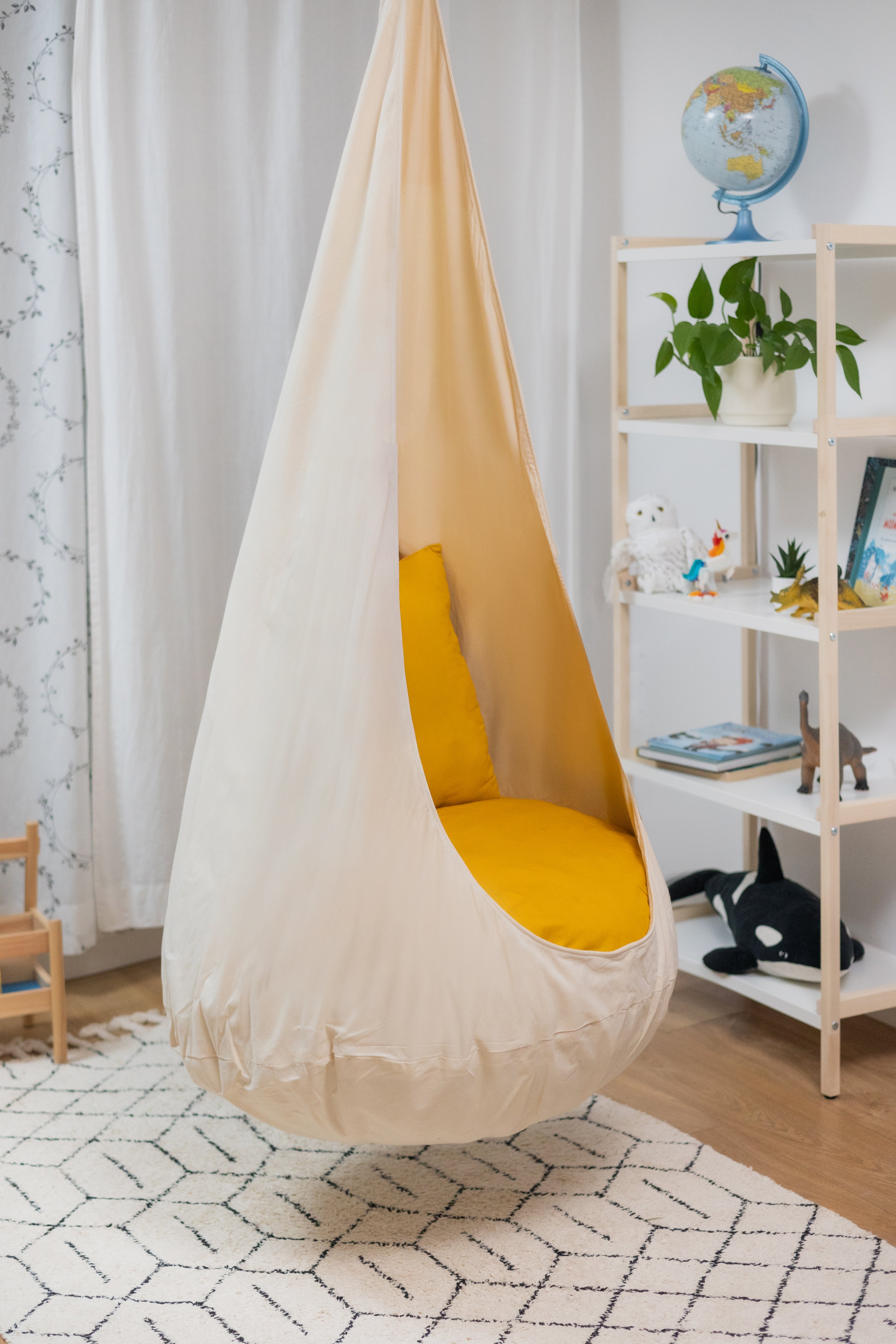 cream cocoon swing | kids cocoon swing | hanging cocoon swings | indoor swing | kids hanging chair swing | cream cocoon swing for kids |