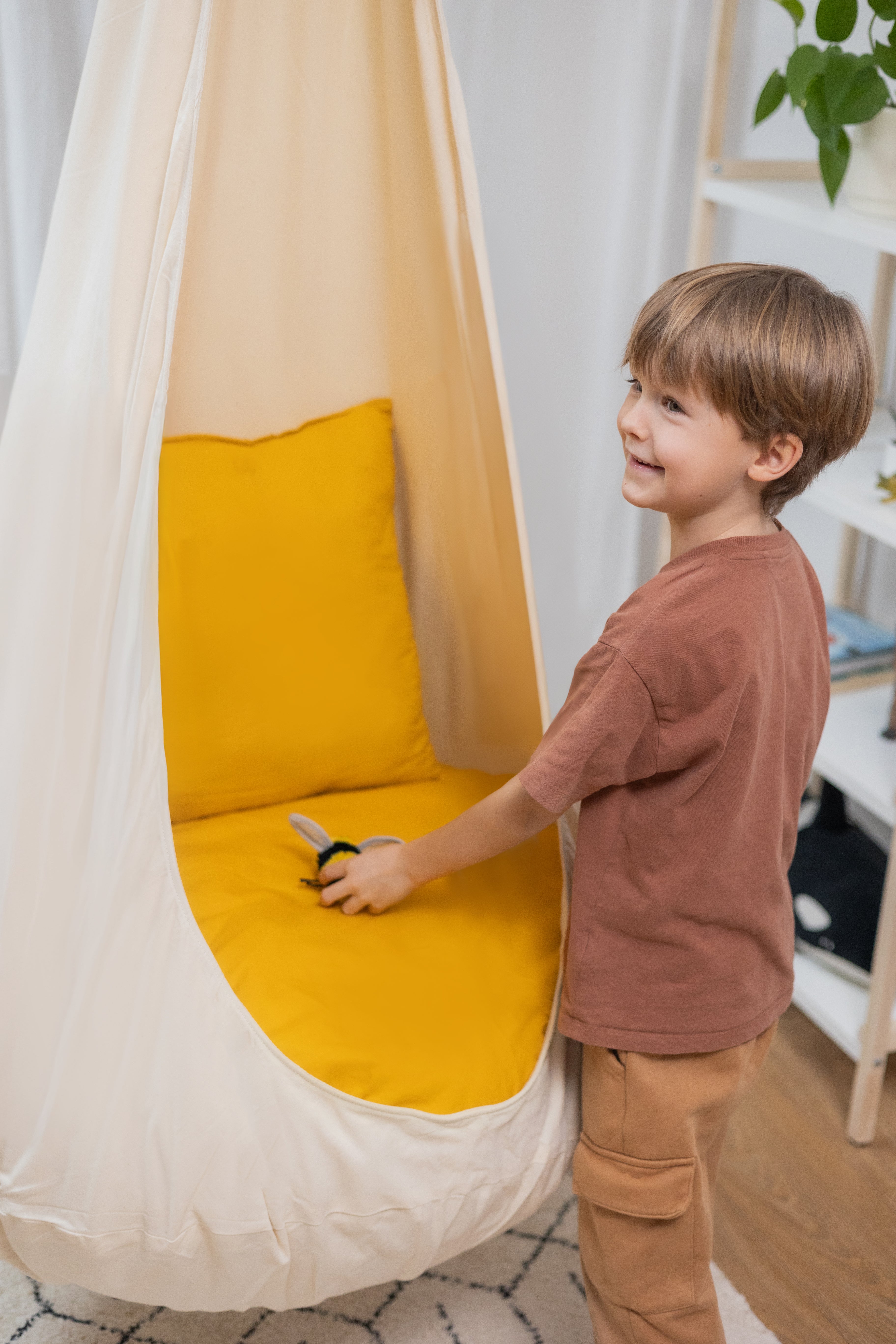 cream cocoon swing | kids cocoon swing | hanging cocoon swings | indoor swing | kids hanging chair swing | cream cocoon swing for kids |