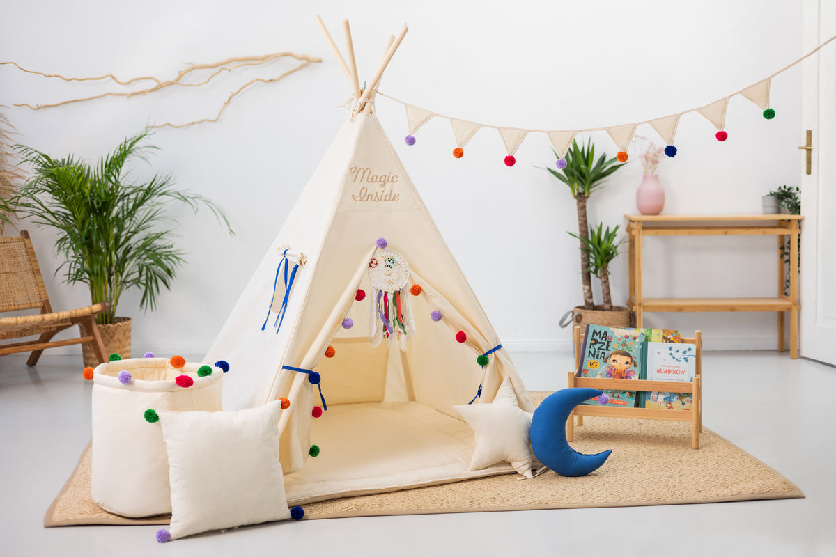 Cream Teepee Tent | Teepee with Pom-poms | Kids Teepee | Teepee Tent for Kids | Kids Teepee Tent | Cream Teepee | Baby Teepee | Teepees for Girls | Teepees for Boys | Cream Tent | Teepees for Kids | Teepee | Tipi |