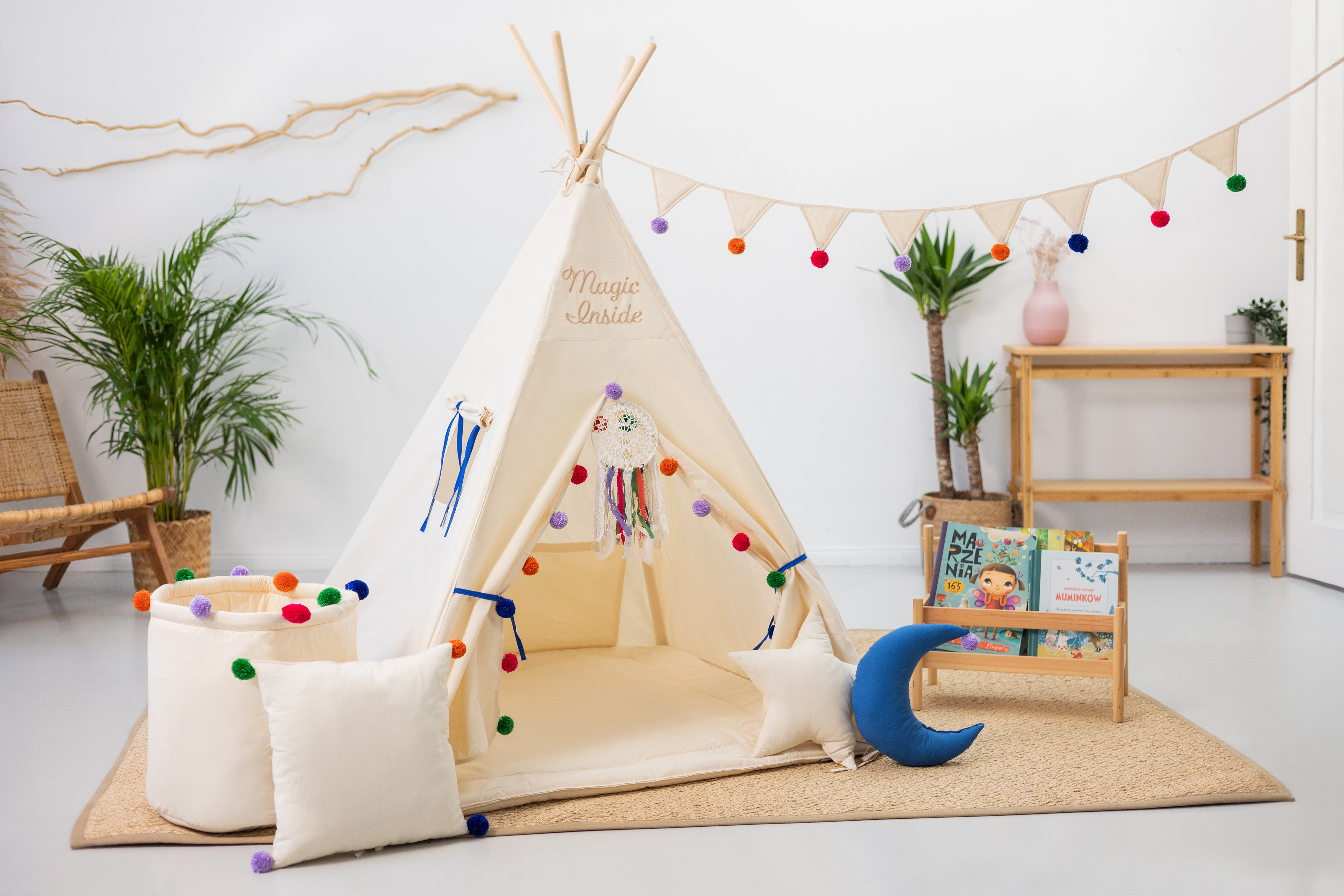 Cream Teepee Tent | Teepee with Pom-poms | Kids Teepee | Teepee Tent for Kids | Kids Teepee Tent | Cream Teepee | Baby Teepee | Teepees for Girls | Teepees for Boys | Cream Tent | Teepees for Kids | Teepee | Tipi |