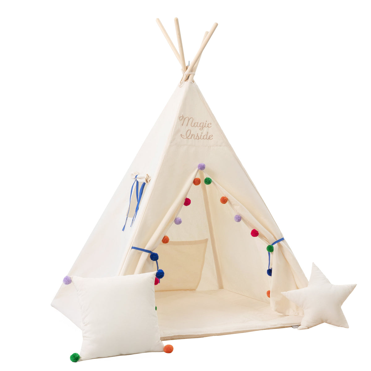 Cream Teepee Tent | Teepee with Pom-poms | Kids Teepee | Teepee Tent for Kids | Kids Teepee Tent | Cream Teepee | Baby Teepee | Teepees for Girls | Teepees for Boys | Cream Tent | Teepees for Kids | Teepee | Tipi |
