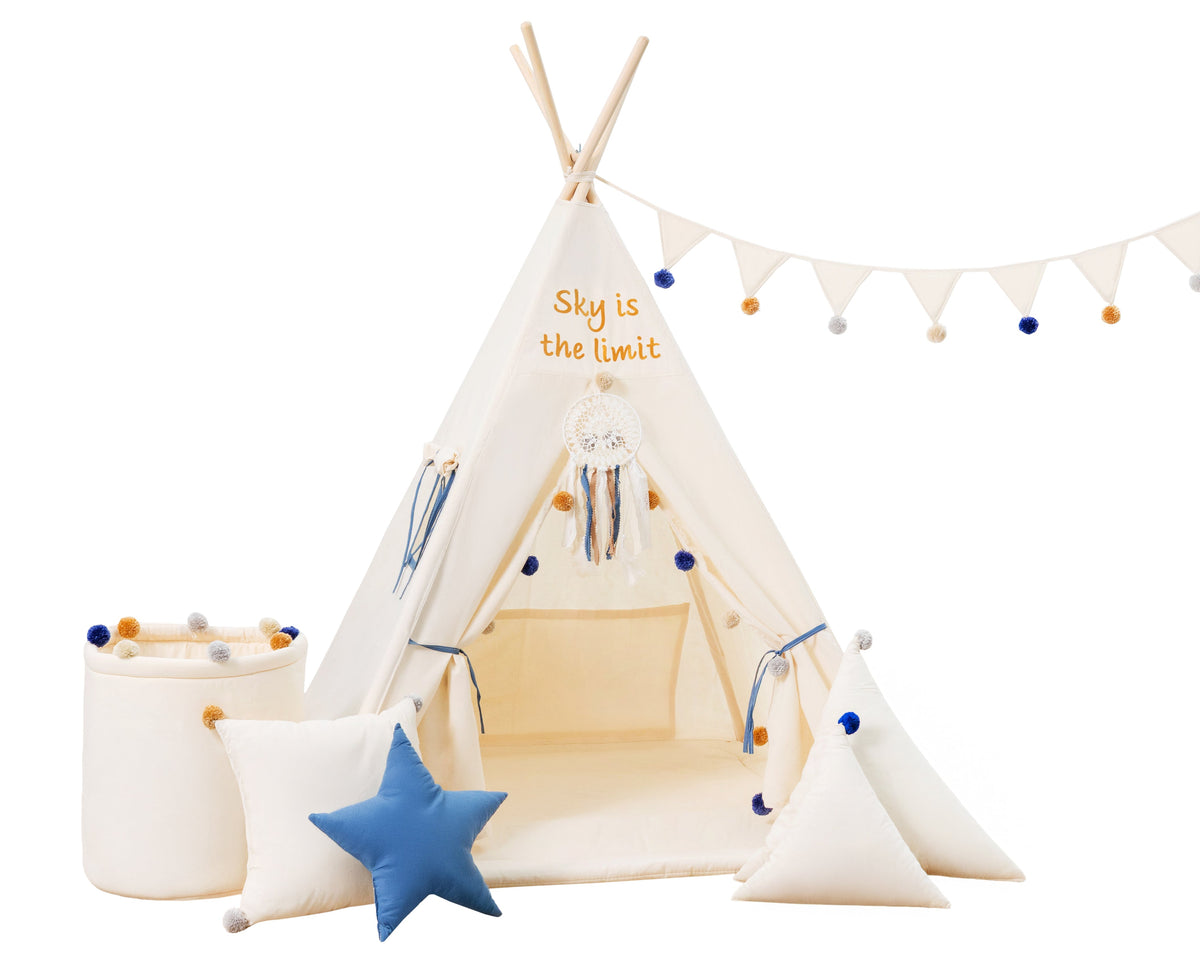 Cream Teepee Tent | Teepee with Pom-poms | Kids Teepee | Teepee Tent for Kids | Kids Teepee Tent | Cream Teepee | Baby Teepee | Teepees for Girls | Teepees for Boys | Cream Tent | Teepees for Kids | Teepee | Tipi |
