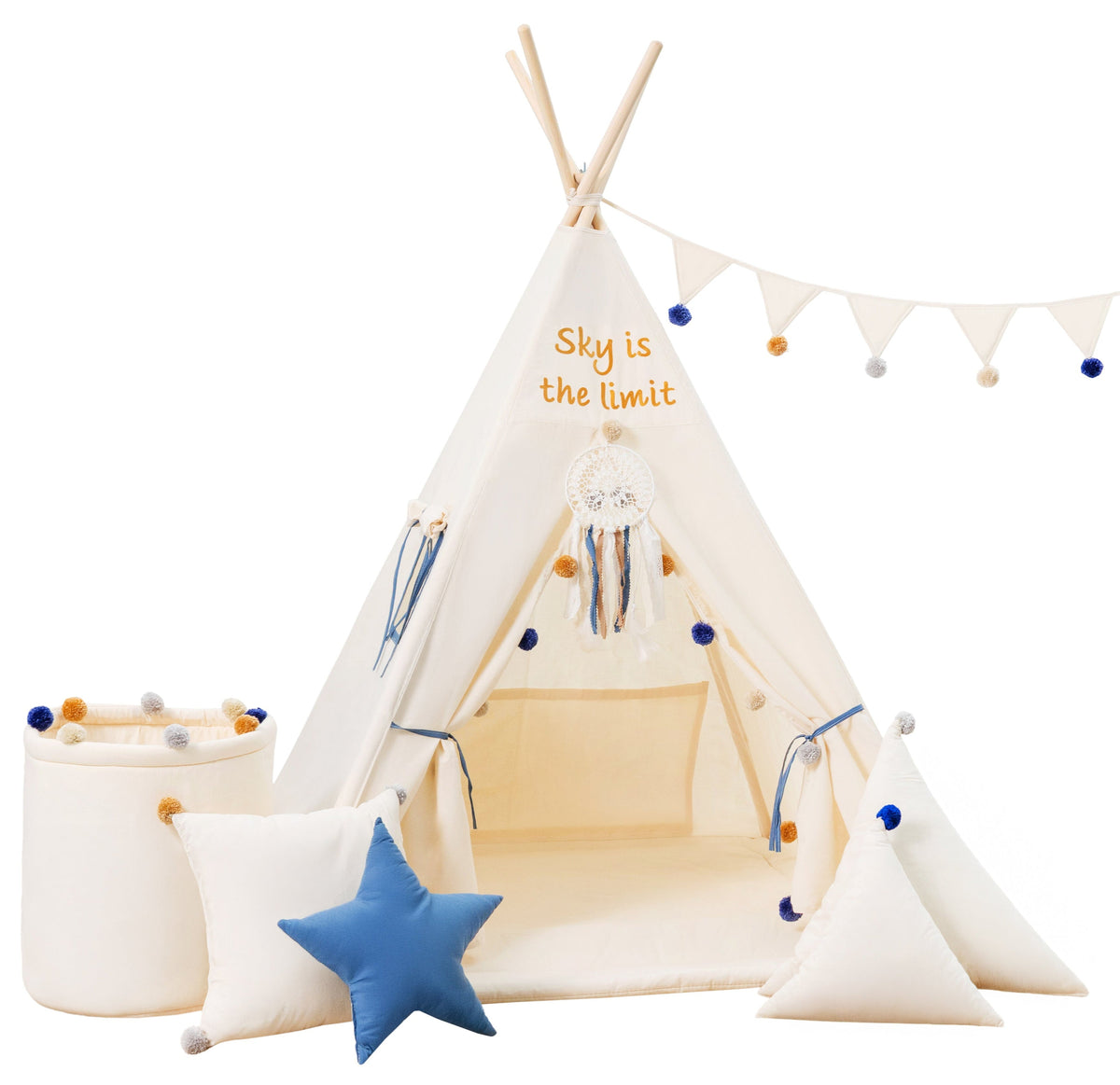 Cream Teepee Tent | Teepee with Pom-poms | Kids Teepee | Teepee Tent for Kids | Kids Teepee Tent | Cream Teepee | Baby Teepee | Teepees for Girls | Teepees for Boys | Cream Tent | Teepees for Kids | Teepee | Tipi |