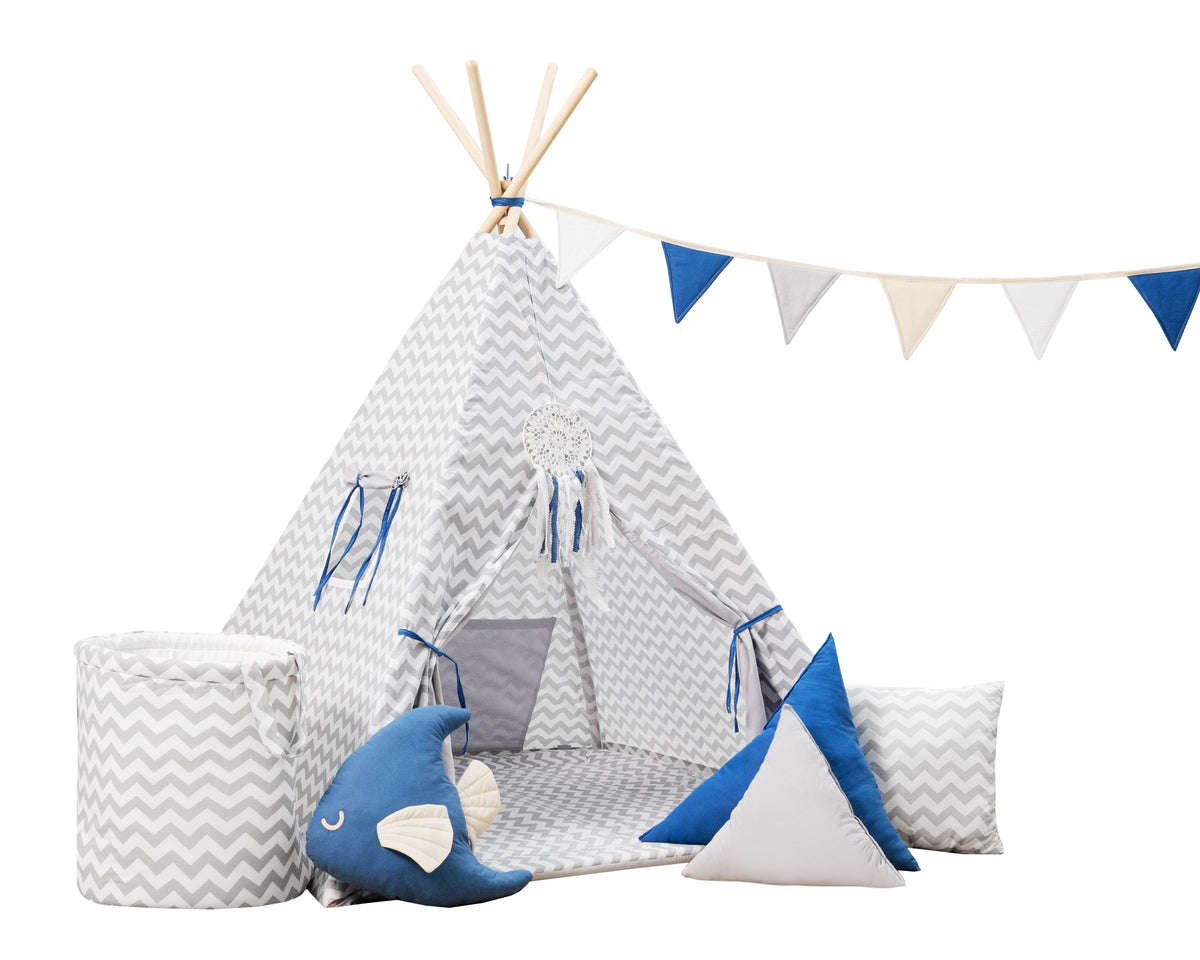 Grey and blue teepee tent | Kids teepee tent | grey teepee |