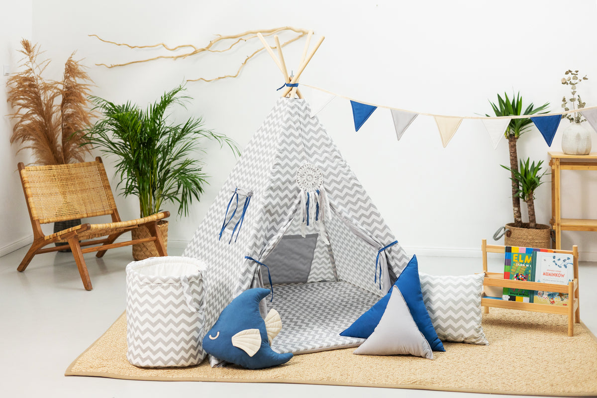 Grey and blue teepee tent | Kids teepee tent | grey teepee |