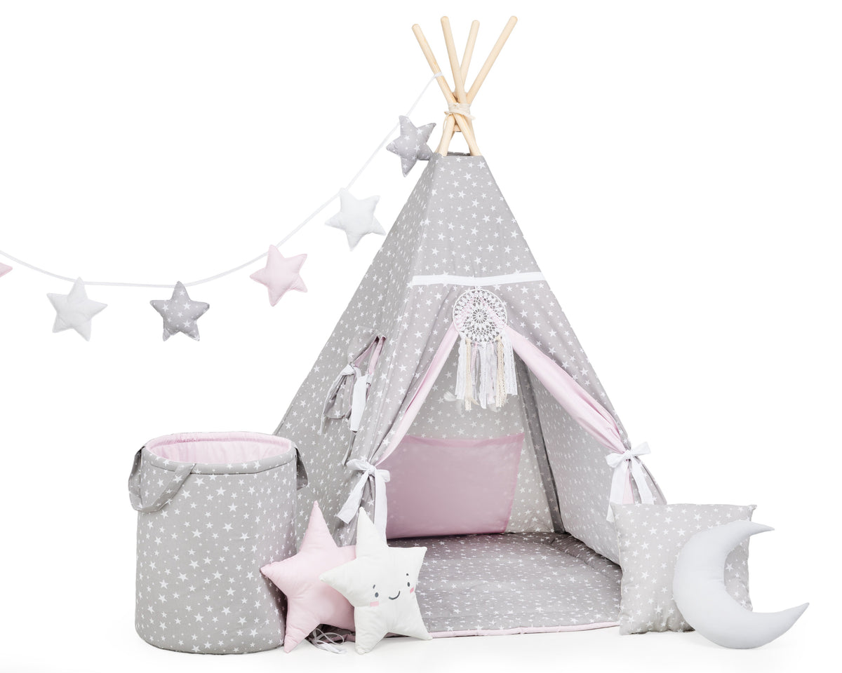 Grey and pink Teepee Tent | Kids Teepee | Teepee Tent for Kids | Kids Teepee Tent | Teepee Grey and pink | Baby Teepee | Teepees for Girls | Teepee | Tent with stars | Teepees for Kids |