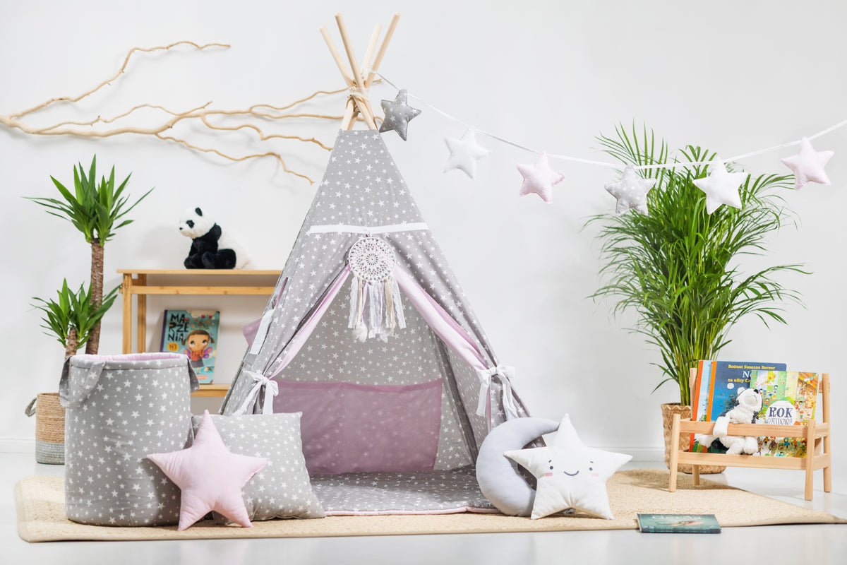 Grey and pink Teepee Tent | Kids Teepee | Teepee Tent for Kids | Kids Teepee Tent | Teepee Grey and pink | Baby Teepee | Teepees for Girls | Teepee | Tent with stars | Teepees for Kids |