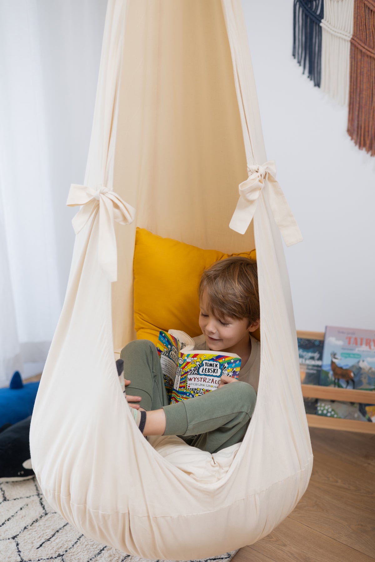 cream cocoon swing | kids cocoon swing | hanging cocoon swings | indoor swing | kids hanging chair swing | cream cocoon swing for kids |
