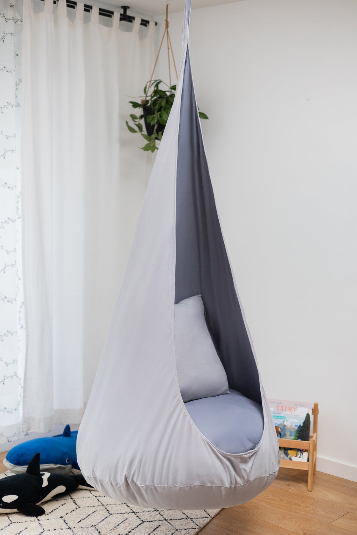 grey cocoon swing | kids cocoon swing | hanging cocoon swings | indoor swing | kids hanging chair swing | grey cocoon swing for kids |