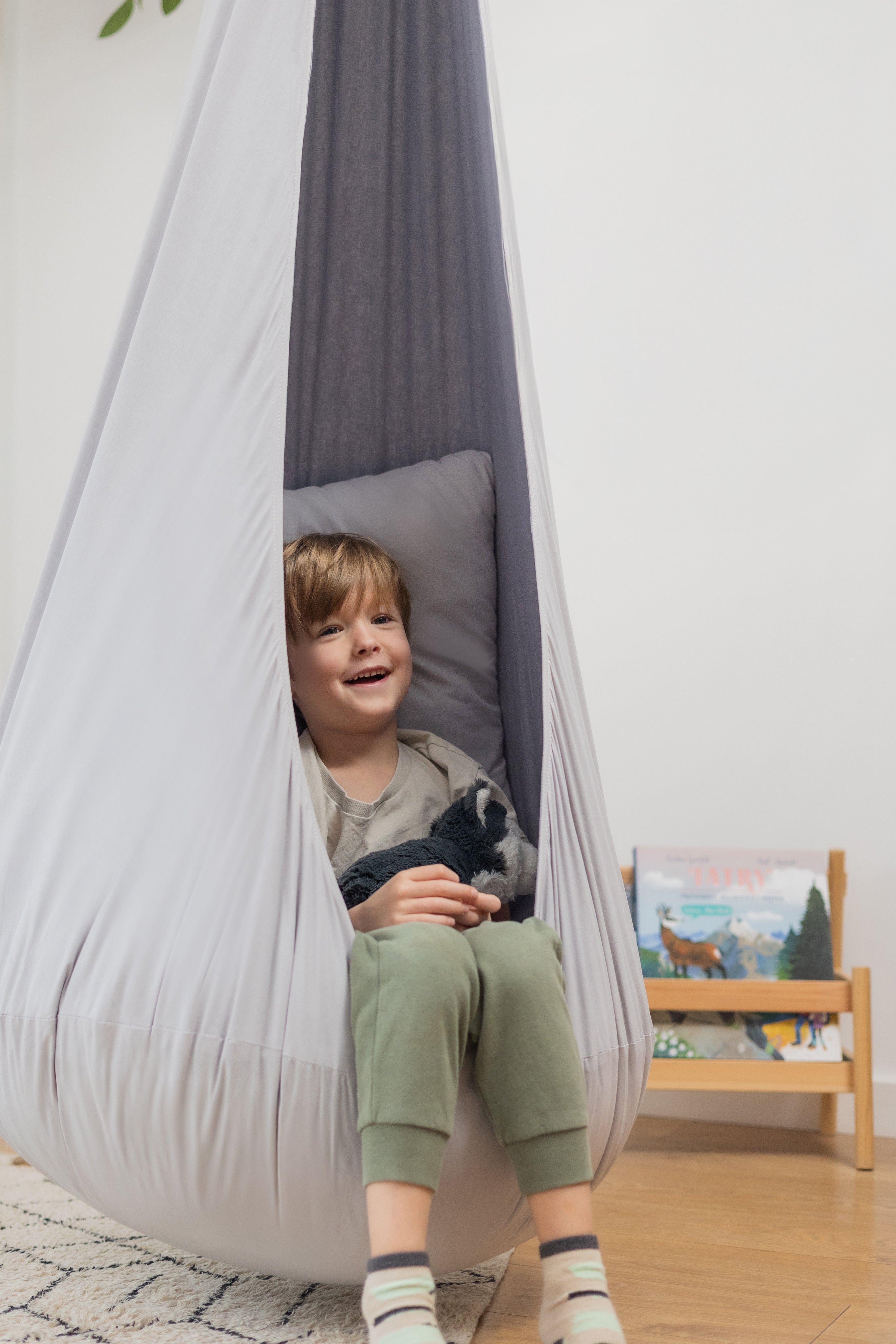 grey cocoon swing | kids cocoon swing | hanging cocoon swings | indoor swing | kids hanging chair swing | grey cocoon swing for kids |