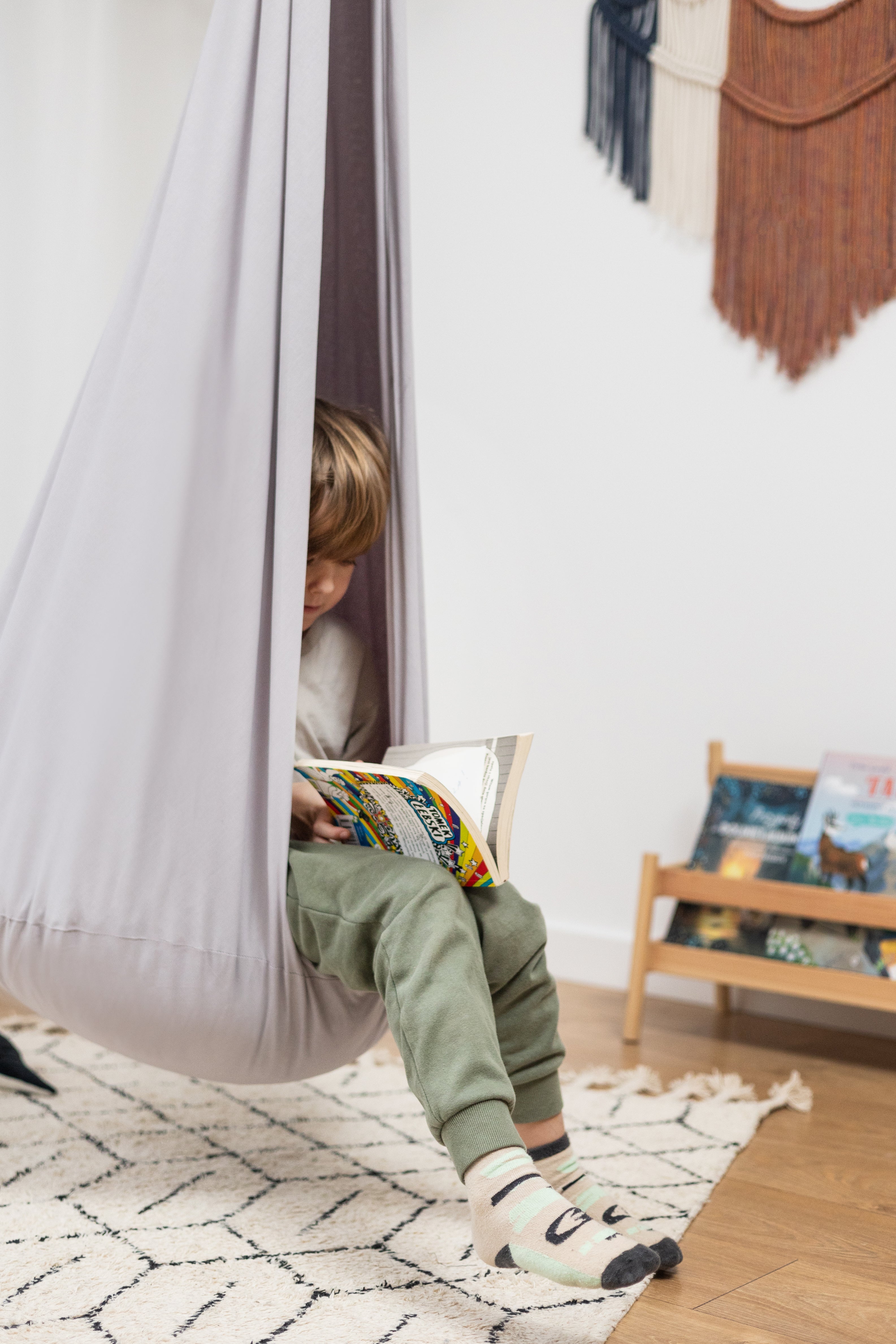| grey cocoon swing | kids cocoon swing | hanging cocoon swings | indoor swing | kids hanging chair swing | grey cocoon swing for kids |