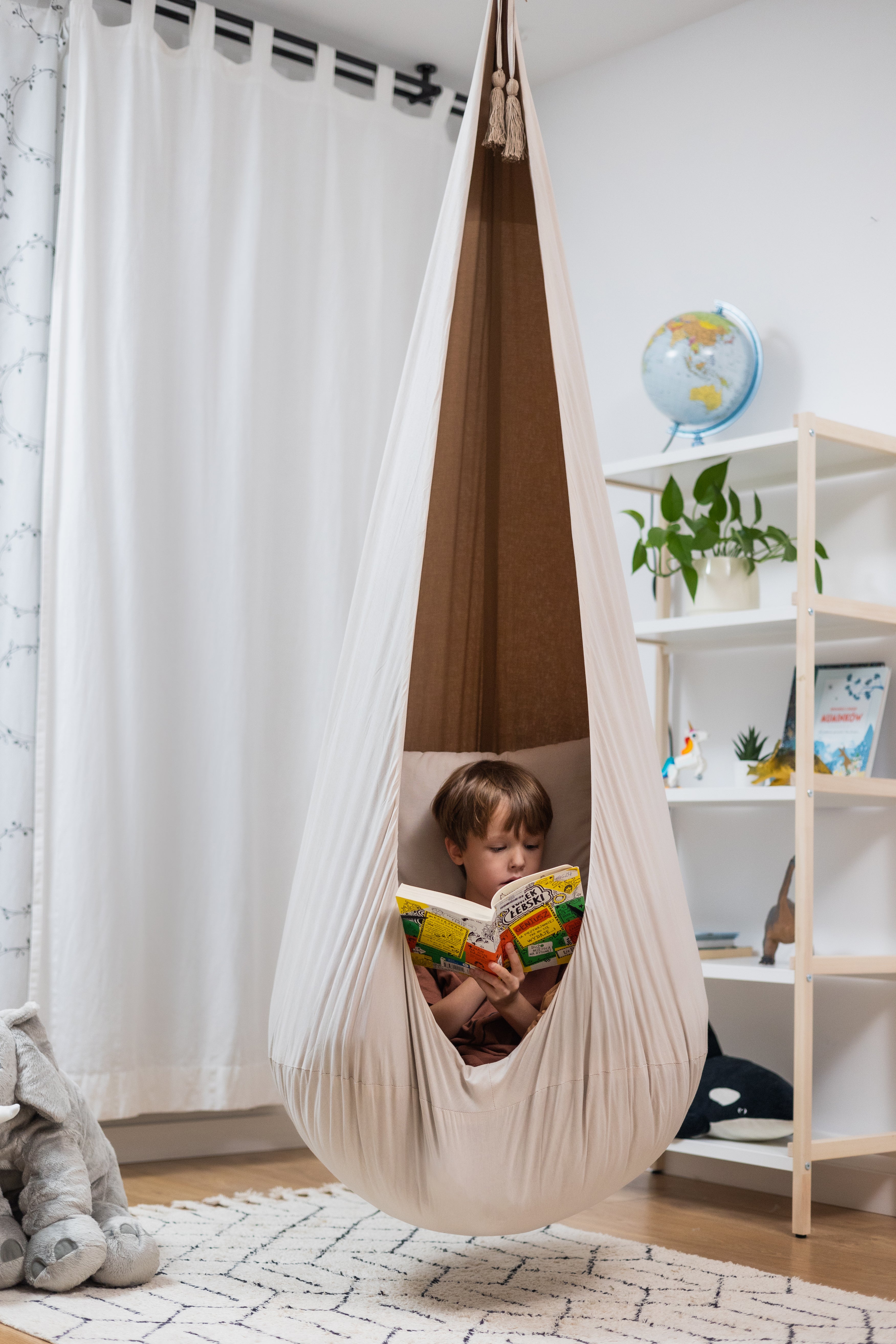 cream/beige cocoon swing | kids cocoon swing | hanging cocoon swings | indoor swing | kids hanging chair swing | cream/beige cocoon swing for kids |