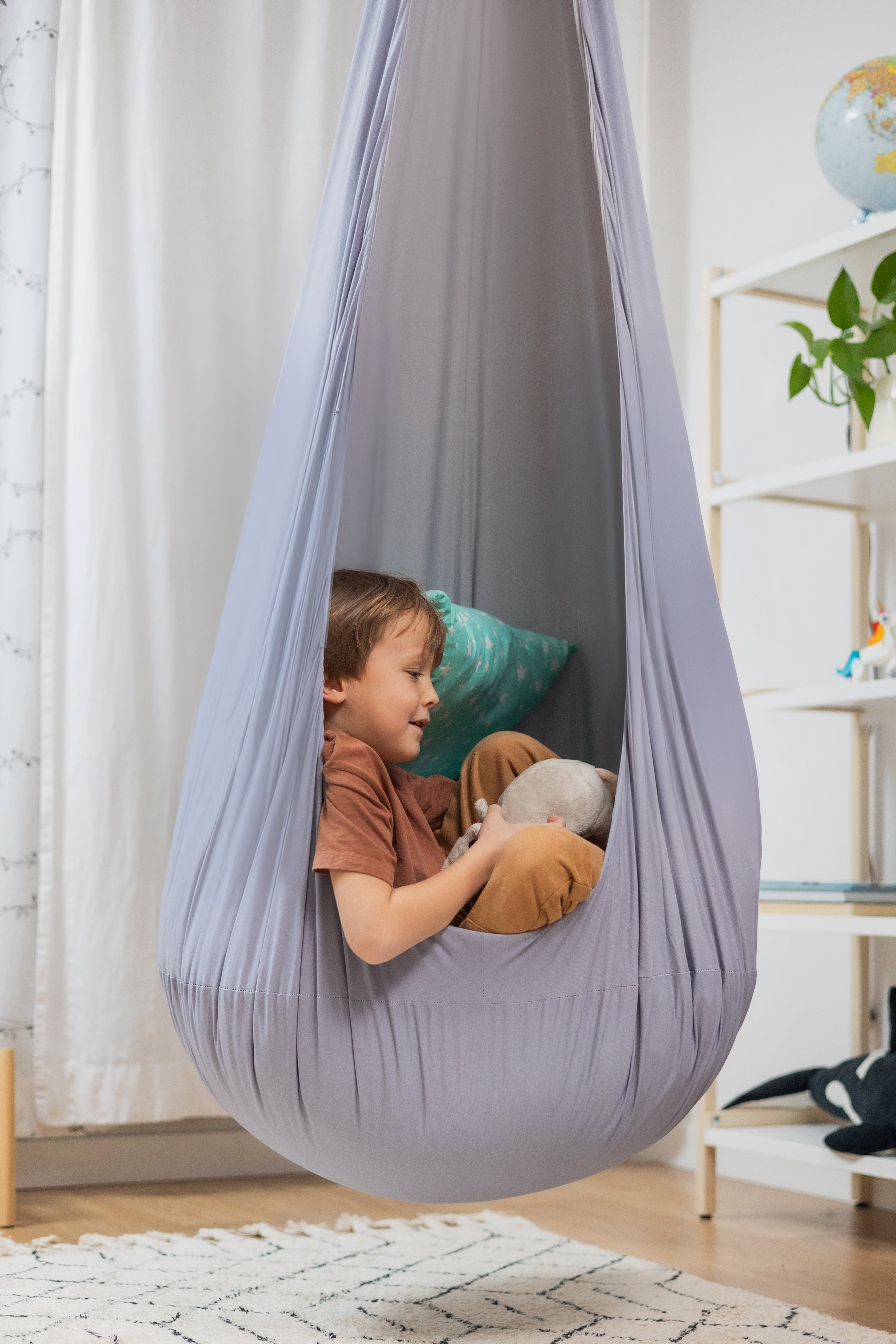 grey cocoon swing | kids cocoon swing | hanging cocoon swings | indoor swing | kids hanging chair swing | grey cocoon swing for kids |