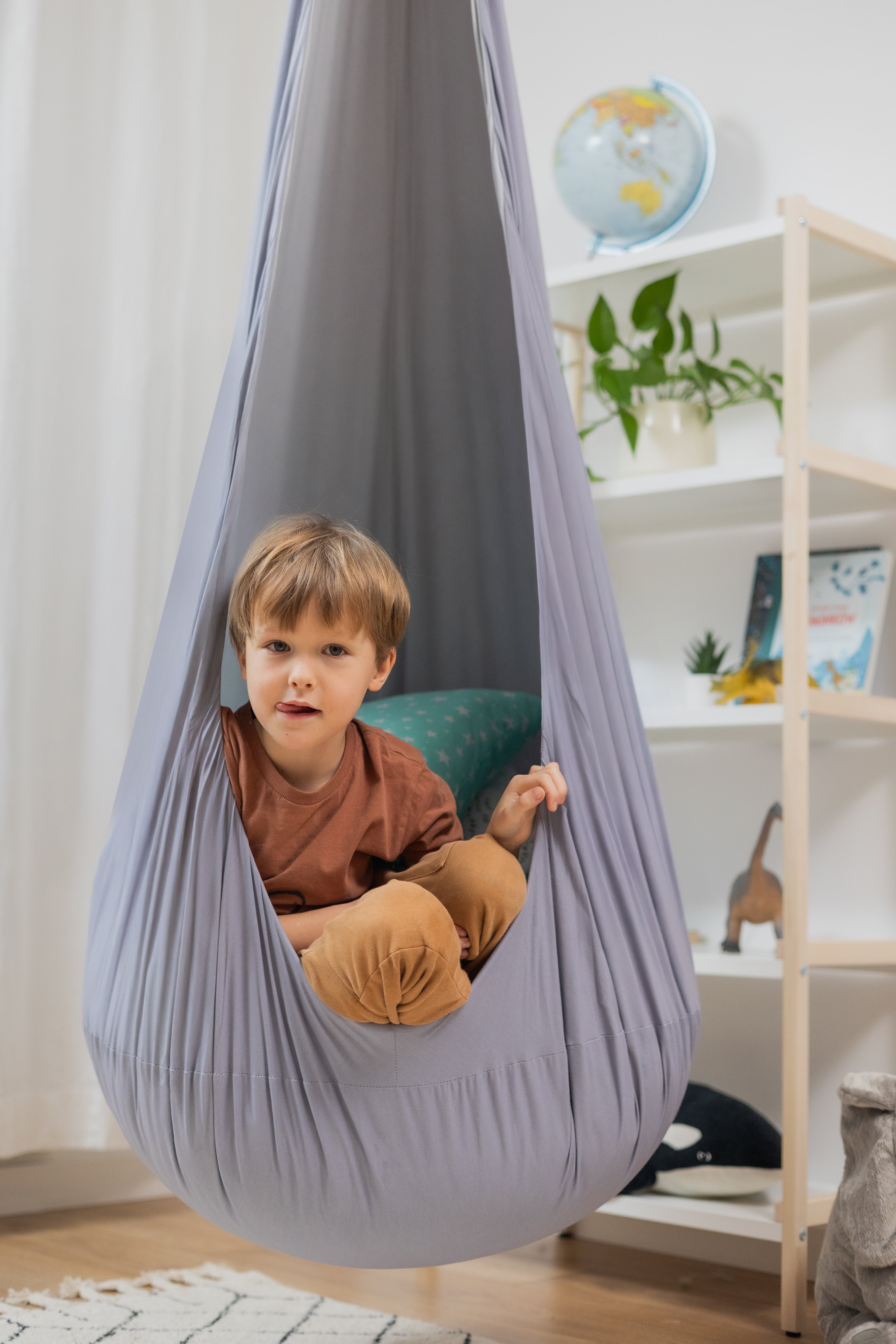 grey cocoon swing | kids cocoon swing | hanging cocoon swings | indoor swing | kids hanging chair swing | grey cocoon swing for kids |
