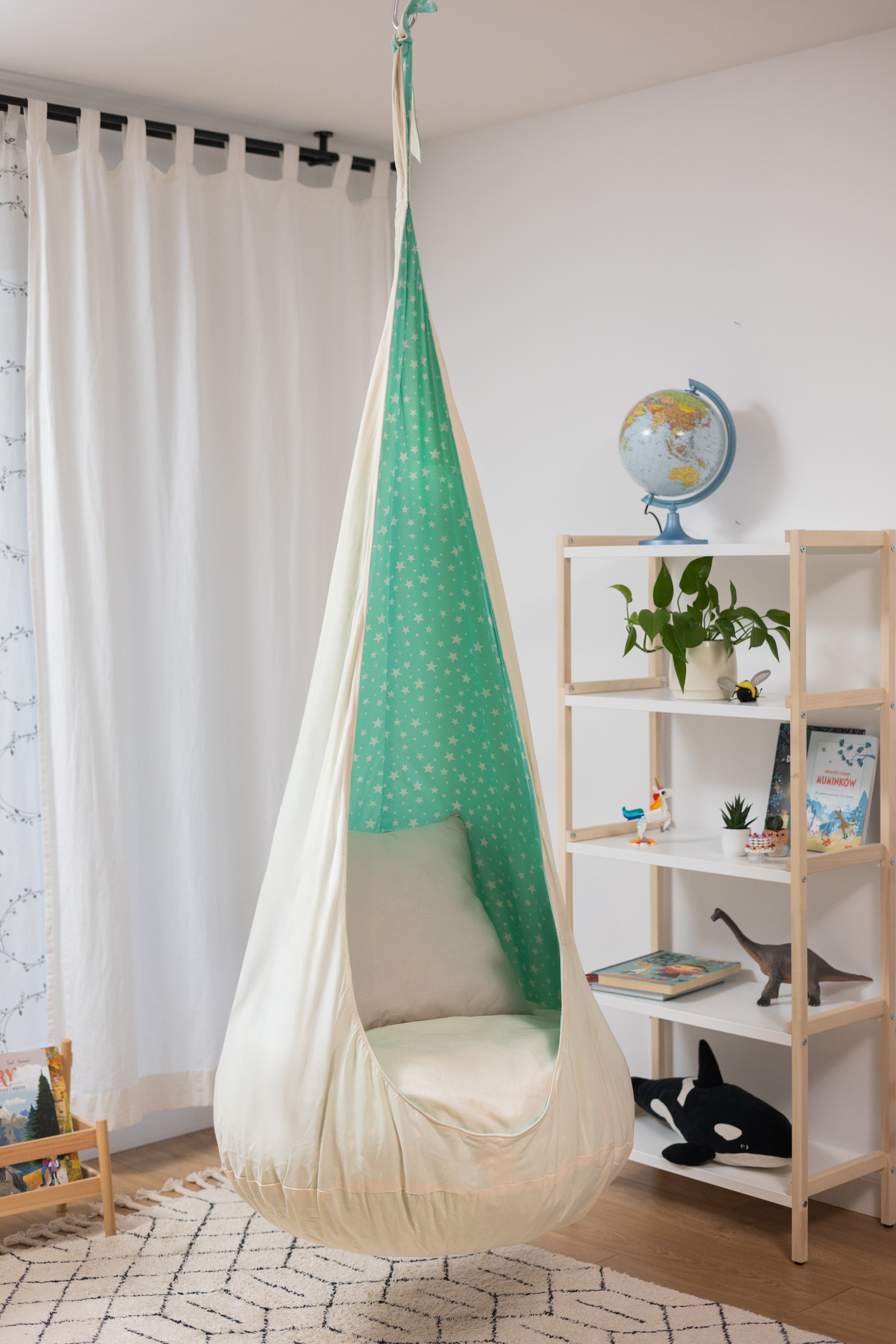 Large Kids Cocoon Swing - Green & Stars