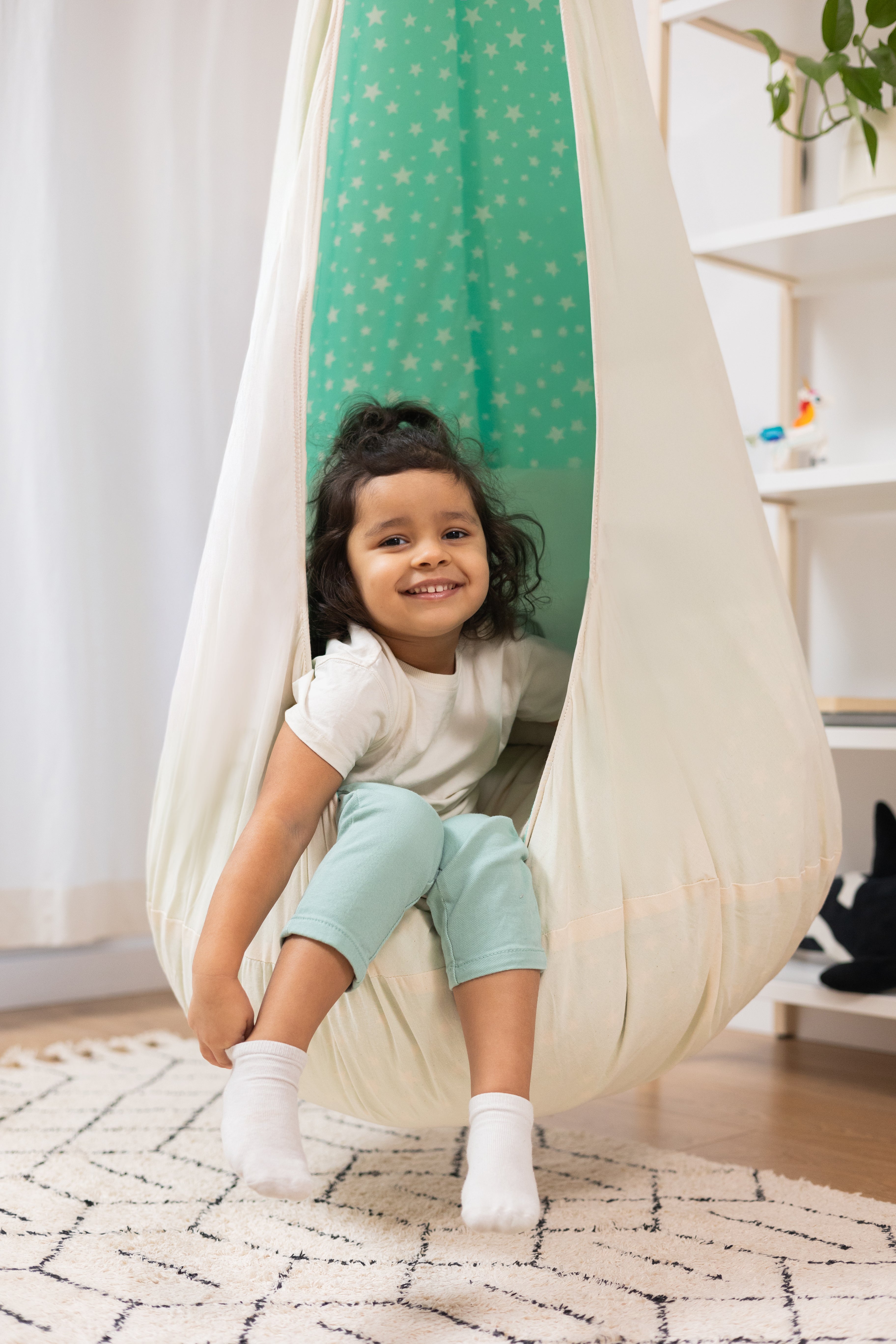 Large Kids Cocoon Swing - Green & Stars