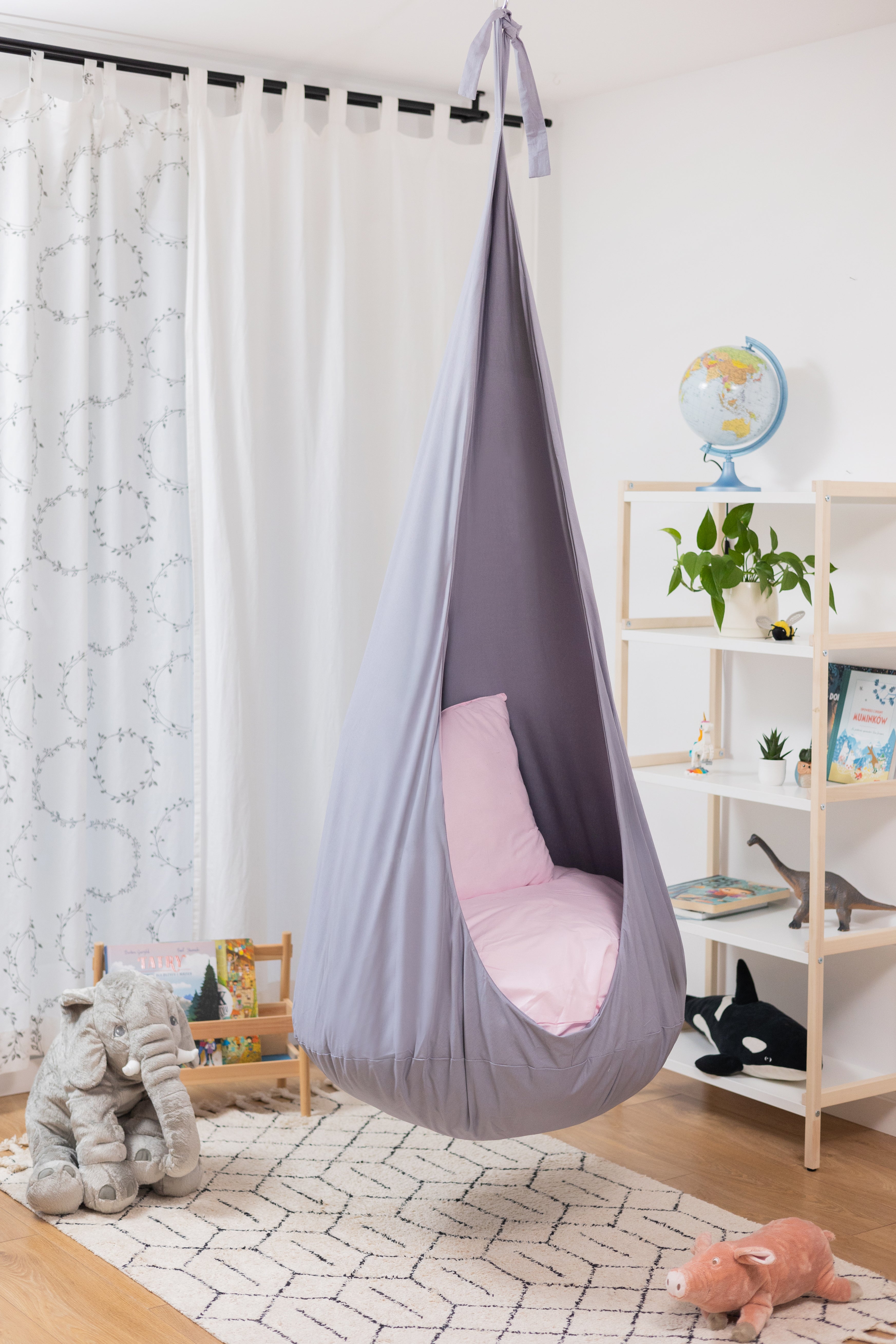 grey cocoon swing | kids cocoon swing | hanging cocoon swings | indoor swing | kids hanging chair swing | grey cocoon swing for kids |