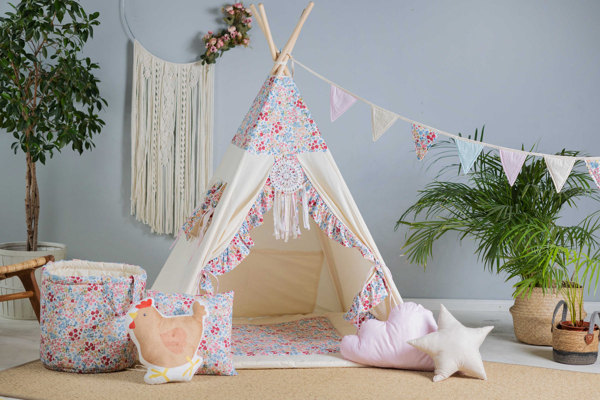 Teepee Tent with Flowers | Teepee Flower | Kids Teepee | Teepee Tent for Kids | Teepee Tent for Babies and Toddlers | Flower Tent | Kids Teepee Tent | Teepee Tent for Girls |