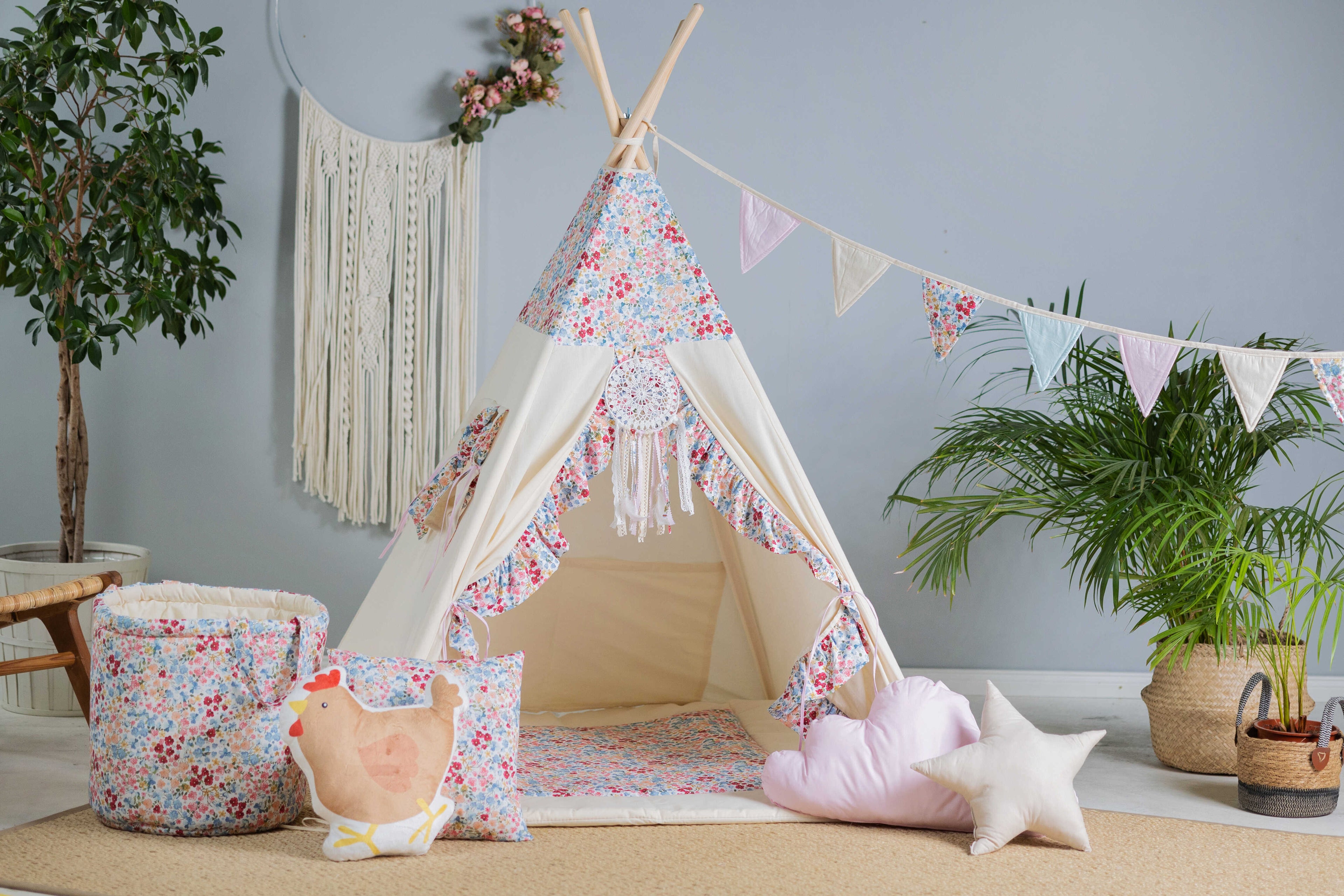 Teepee Tent with Flowers | Teepee Flower | Kids Teepee | Teepee Tent for Kids | Teepee Tent for Babies and Toddlers | Flower Tent | Kids Teepee Tent | Teepee Tent for Girls |