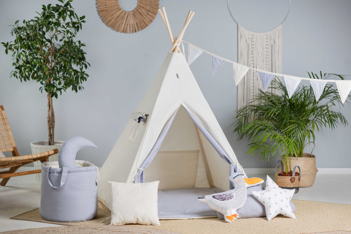 Grey & Cream Teepee Tent | Teepee Grey | Kids Teepee | Teepee Tent for Kids | Teepee Tent for Babies and Toddlers | Grey Tent | Kids Teepee Tent | Teepee Tent for Boys & Girls |