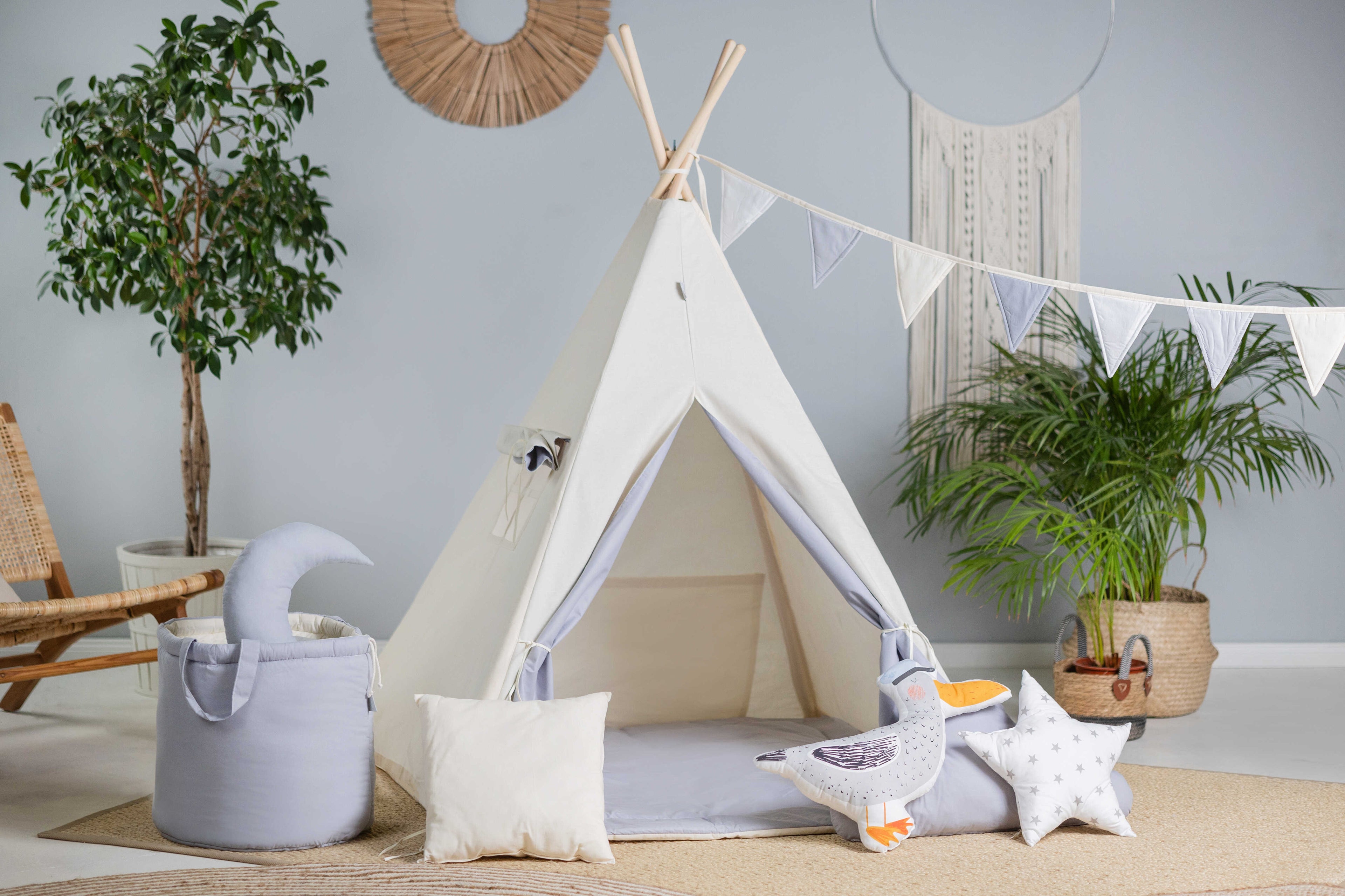 Grey & Cream Teepee Tent | Teepee Grey | Kids Teepee | Teepee Tent for Kids | Teepee Tent for Babies and Toddlers | Grey Tent | Kids Teepee Tent | Teepee Tent for Boys & Girls |