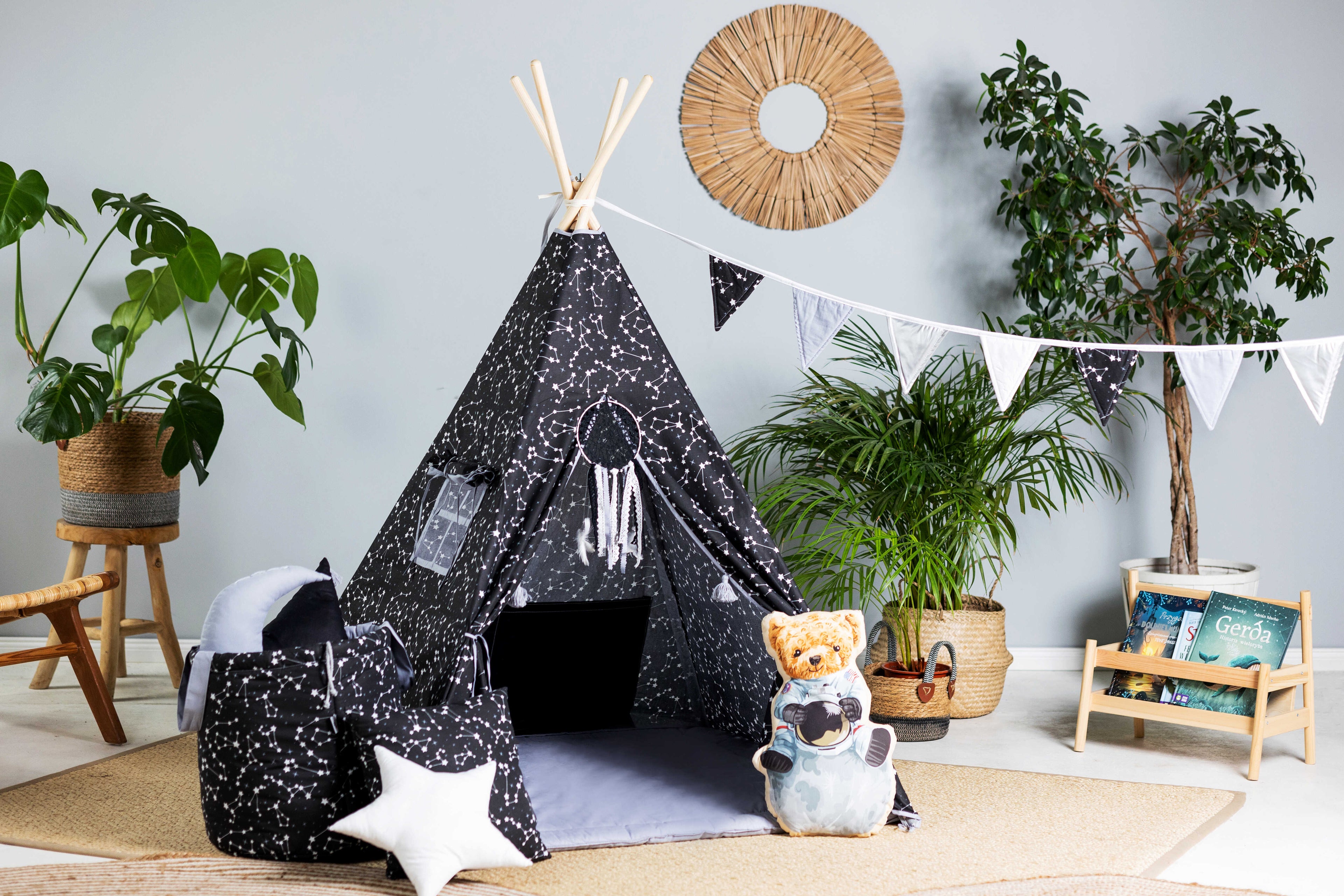 Kids Teepee Tent with Stars | Black Teepee Tent |