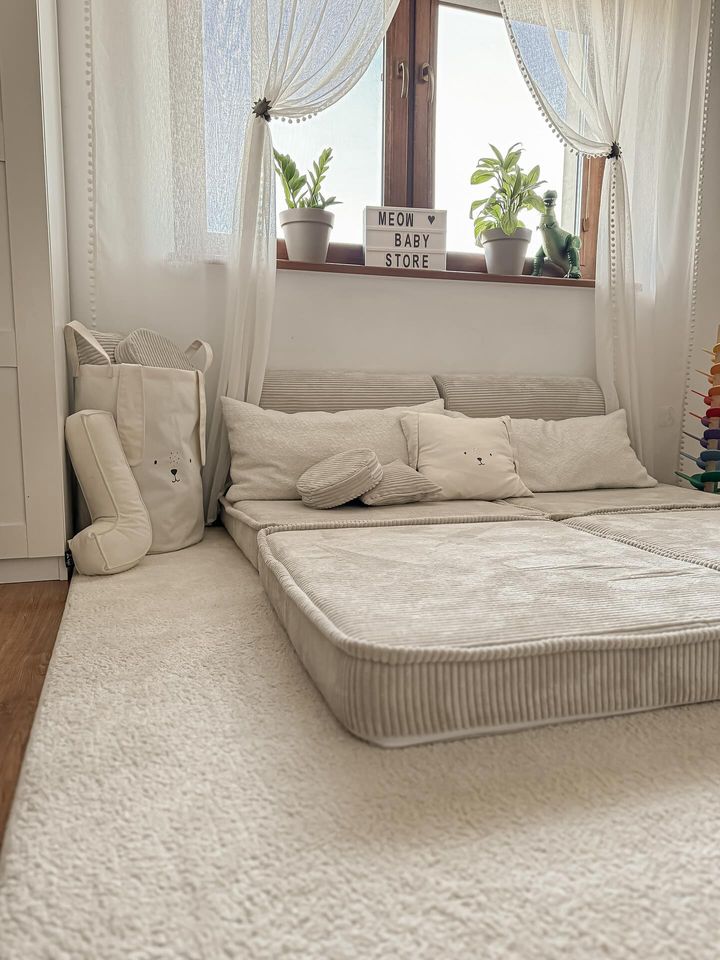cream corduroy play sofa | cream/ecru corduroy Play Sofa | Play Sofa Kids cream corduroy | MeowBaby cream/ecru corduroy soft play sofa |