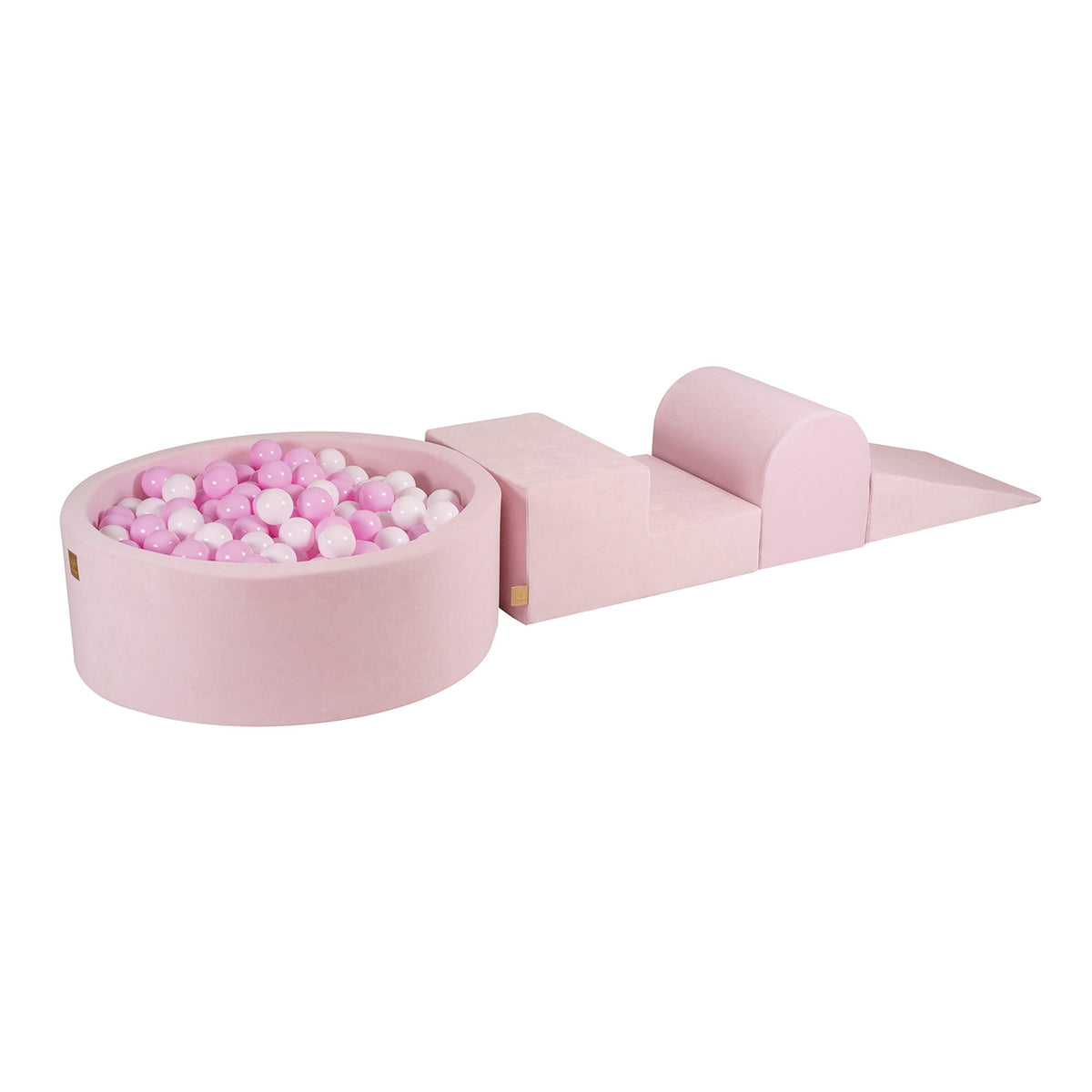 Pink Velvet Soft Play Set + Ball Pit + Balls | MeowBaby® Foam climbing blocks for toddlers Pink Velvet 3 elements with Round Ball Pit + Balls |