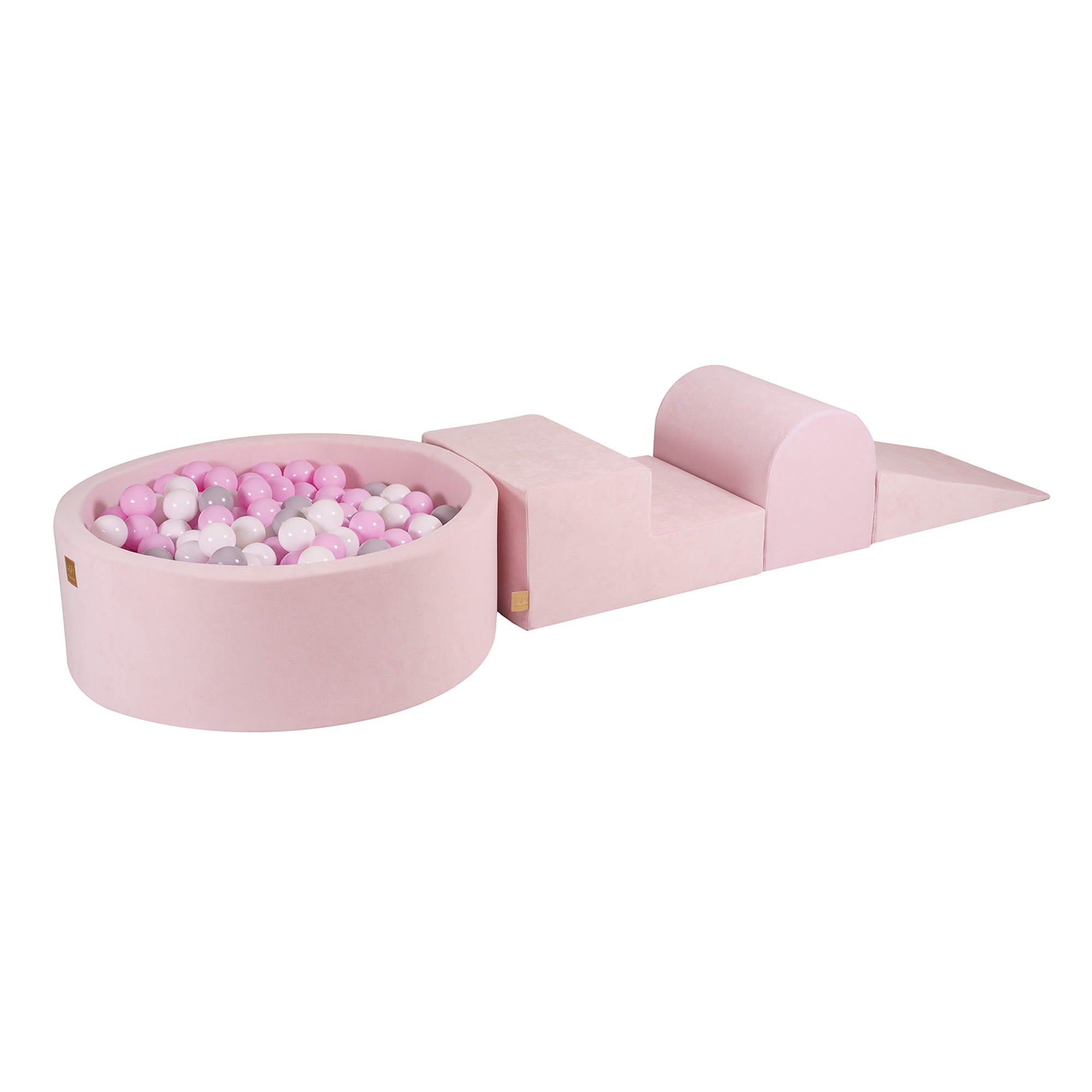 Pink Velvet Soft Play Set + Ball Pit + Balls | MeowBaby® Foam climbing blocks for toddlers Pink Velvet 3 elements with Round Ball Pit + Balls |
