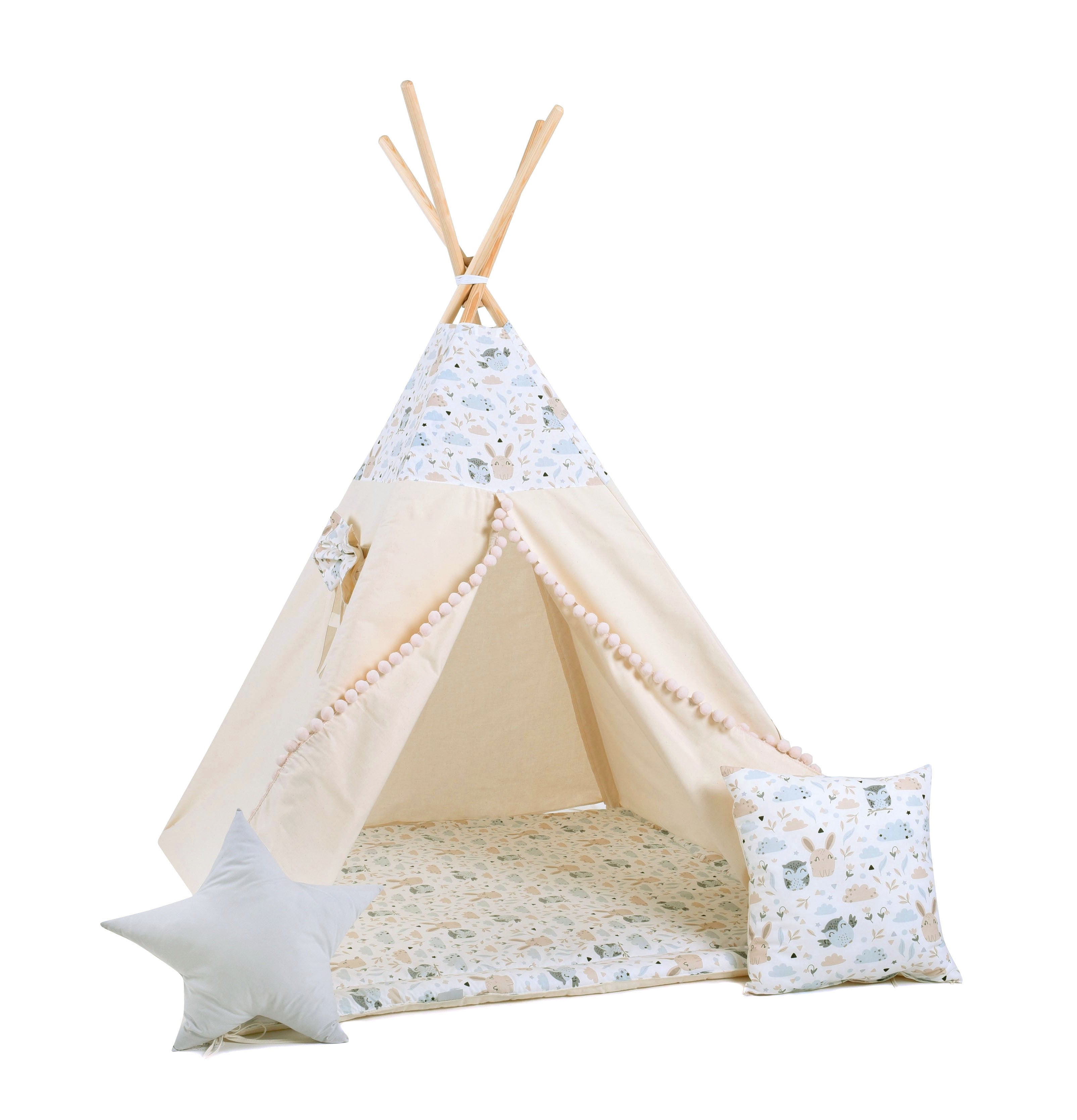 Kids Tipi Tent - Bunnies & Owls