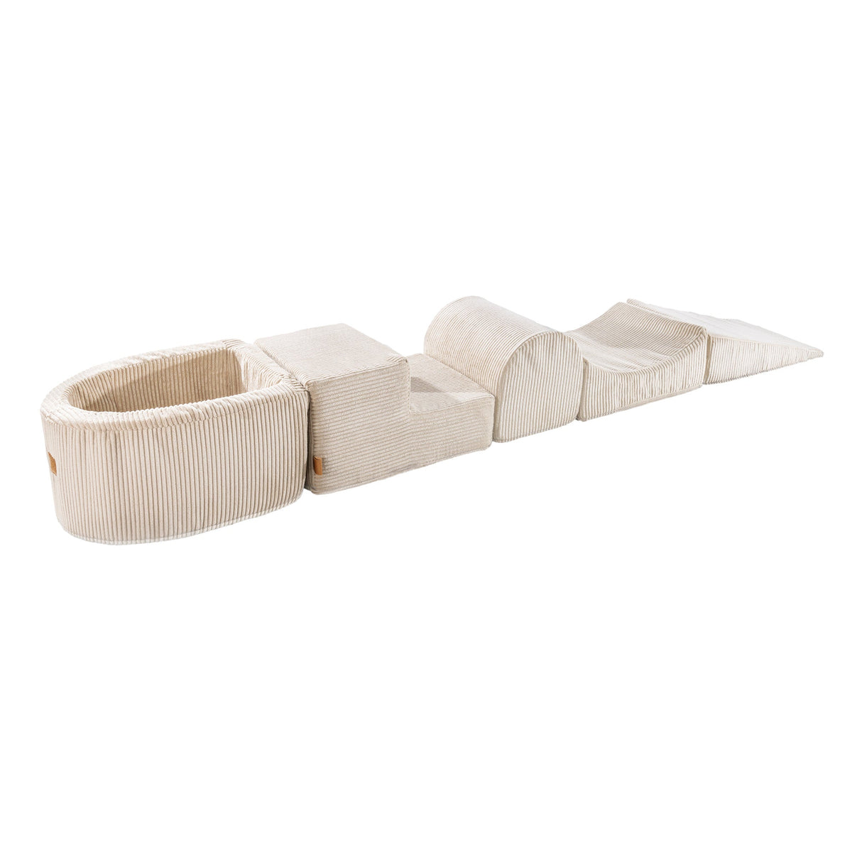 Ecru/Cream Corduroy Foam Soft Play Set with Climbing Blocks and Ball Pit | Ecru/Cream Corduroy Foam Playset with Small Ball Pit Playground