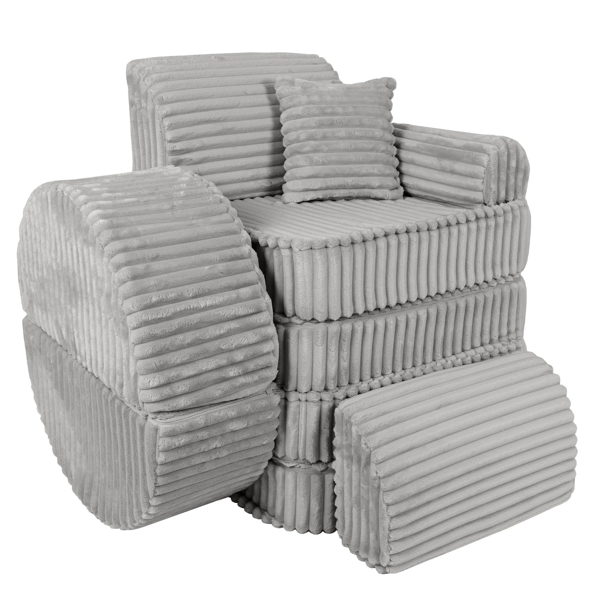MeowBaby Churros Play Sofa Grey | Kids Play Sofa | Play Couch | Corduroy Soft Play Sofa | Modular Sofa for Kids |