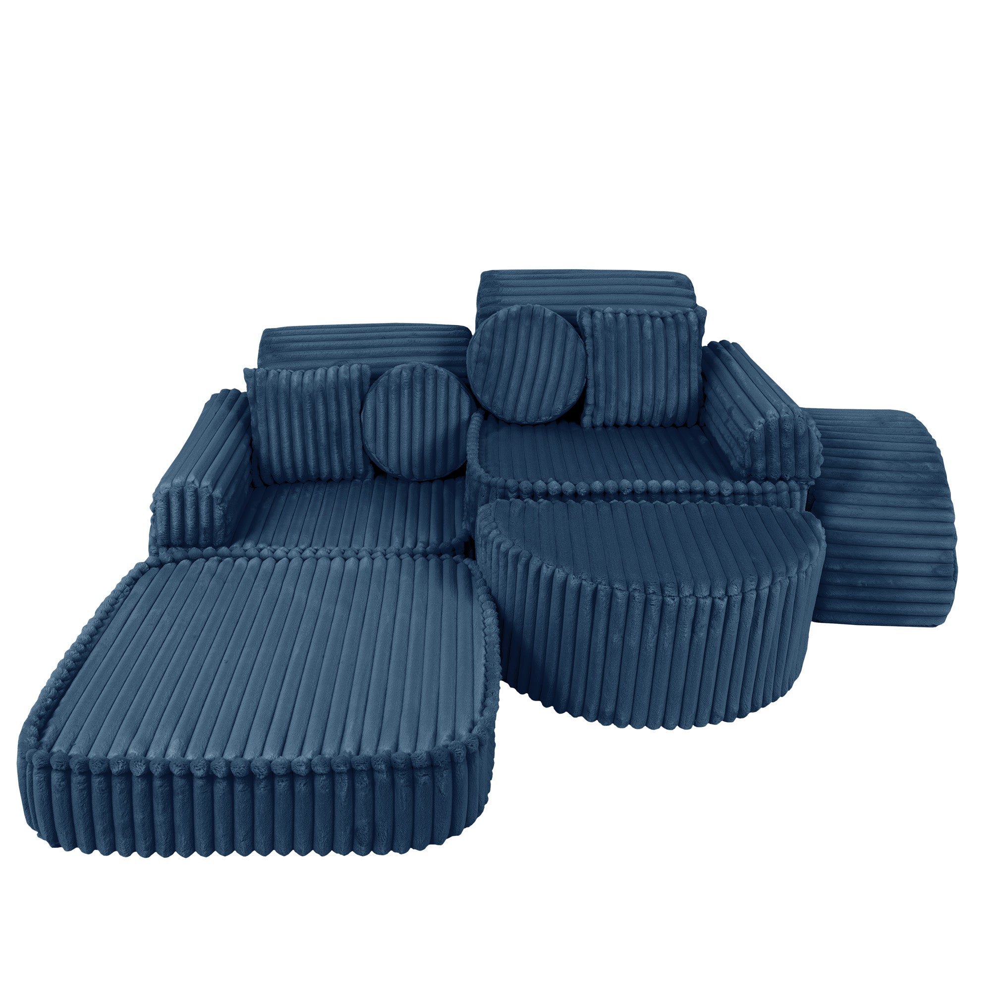 MeowBaby Churros Play Sofa Blue | Kids Play Sofa | Play Couch | Corduroy Soft Play Sofa | Modular Sofa for Kids |