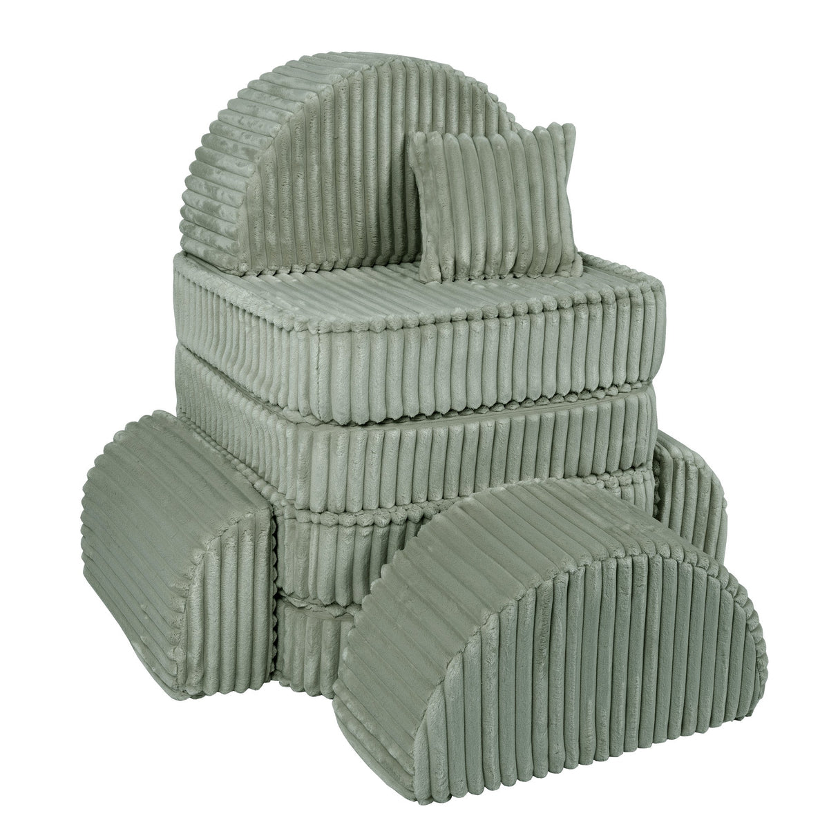 MeowBaby Churros Play Sofa Green | Kids Play Sofa | Play Couch | Corduroy Soft Play Sofa | Modular Sofa for Kids |