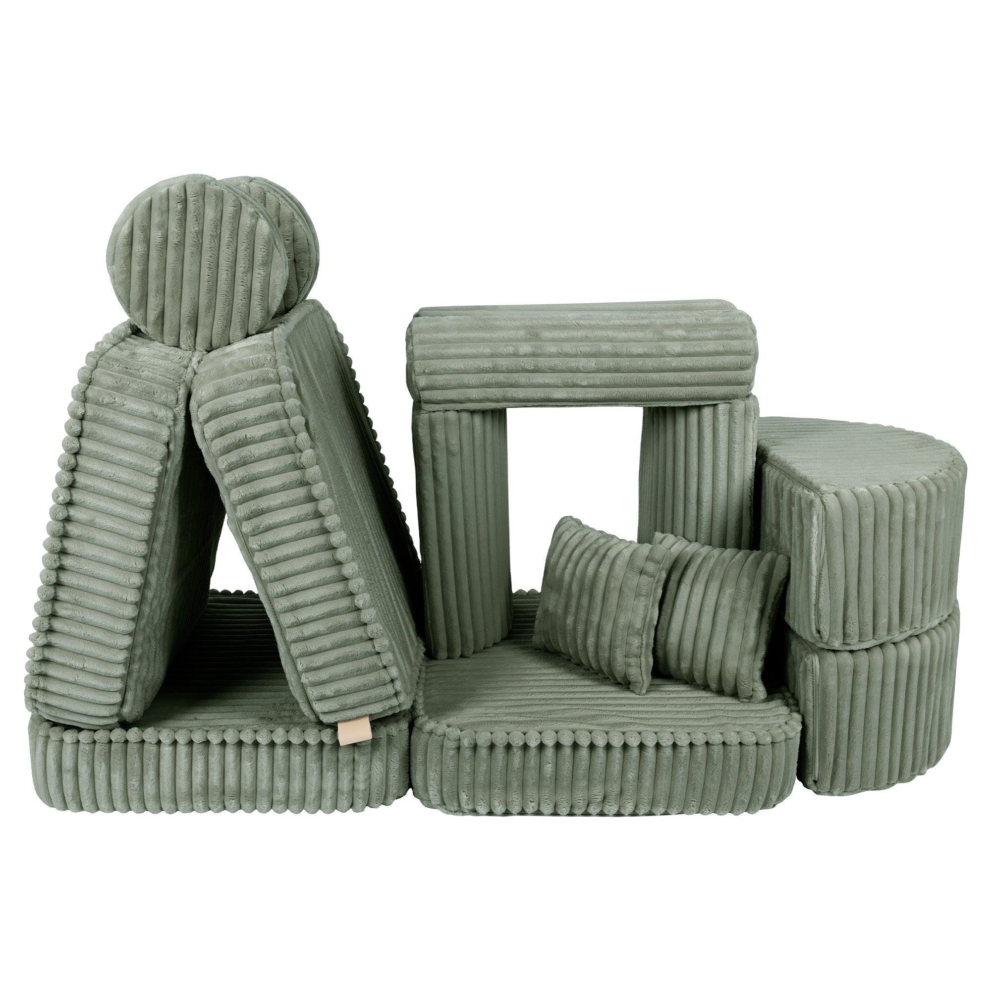 MeowBaby Churros Play Sofa Green | Kids Play Sofa | Play Couch | Corduroy Soft Play Sofa | Modular Sofa for Kids |