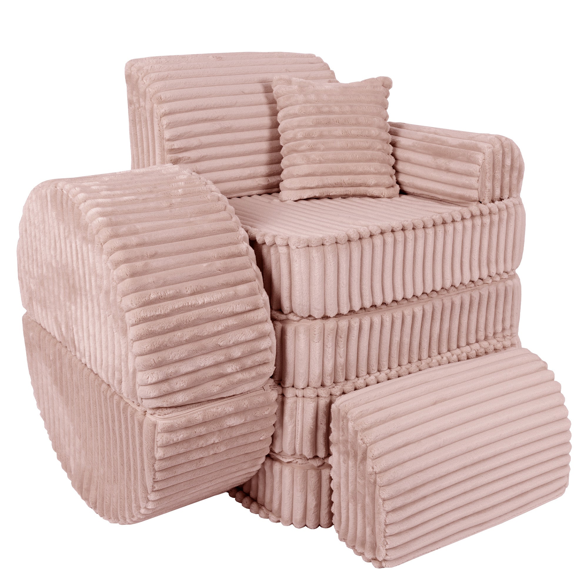 MeowBaby Churros Play Sofa Pink | Kids Play Sofa | Play Couch | Corduroy Soft Play Sofa | Modular Sofa for Kids |