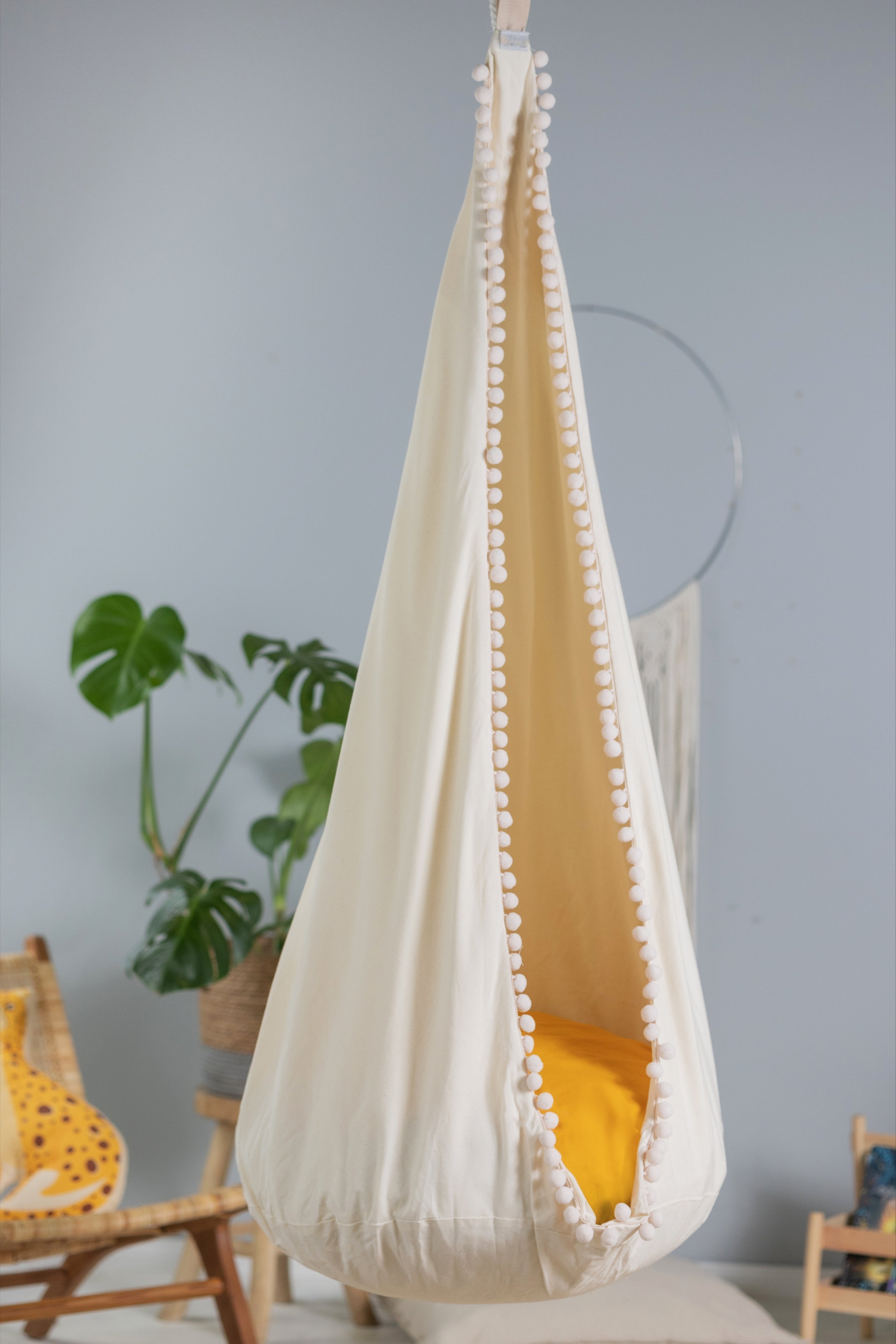 cream cocoon swing | kids cocoon swing | hanging cocoon swings | indoor swing | kids hanging chair swing | cream cocoon swing for kids |