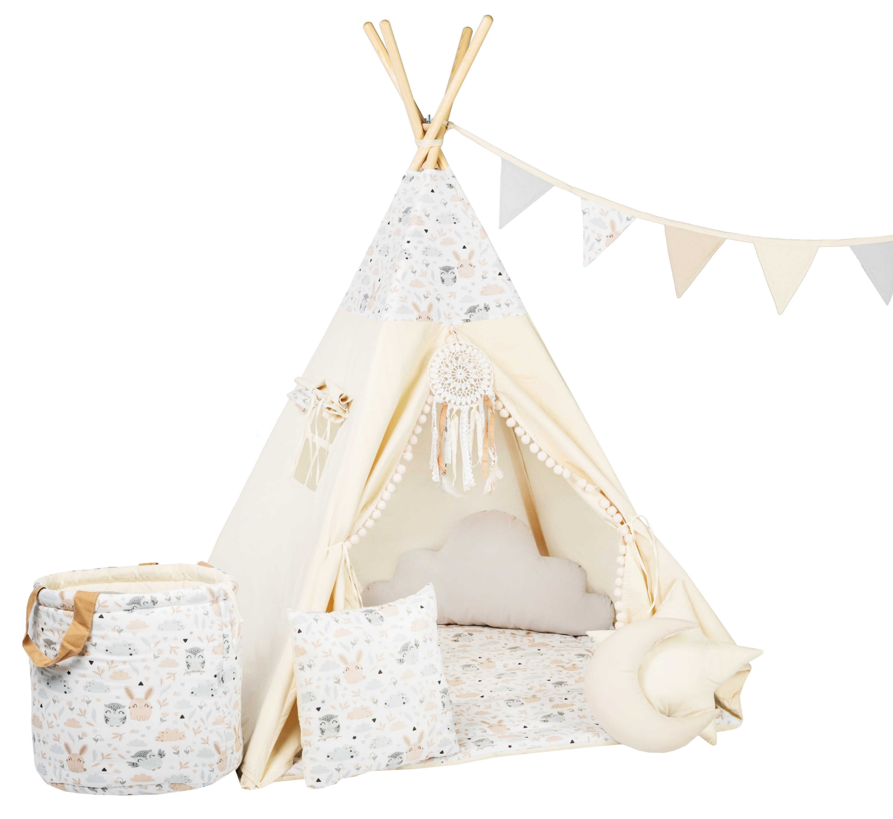 Kids Tipi Tent - Bunnies & Owls