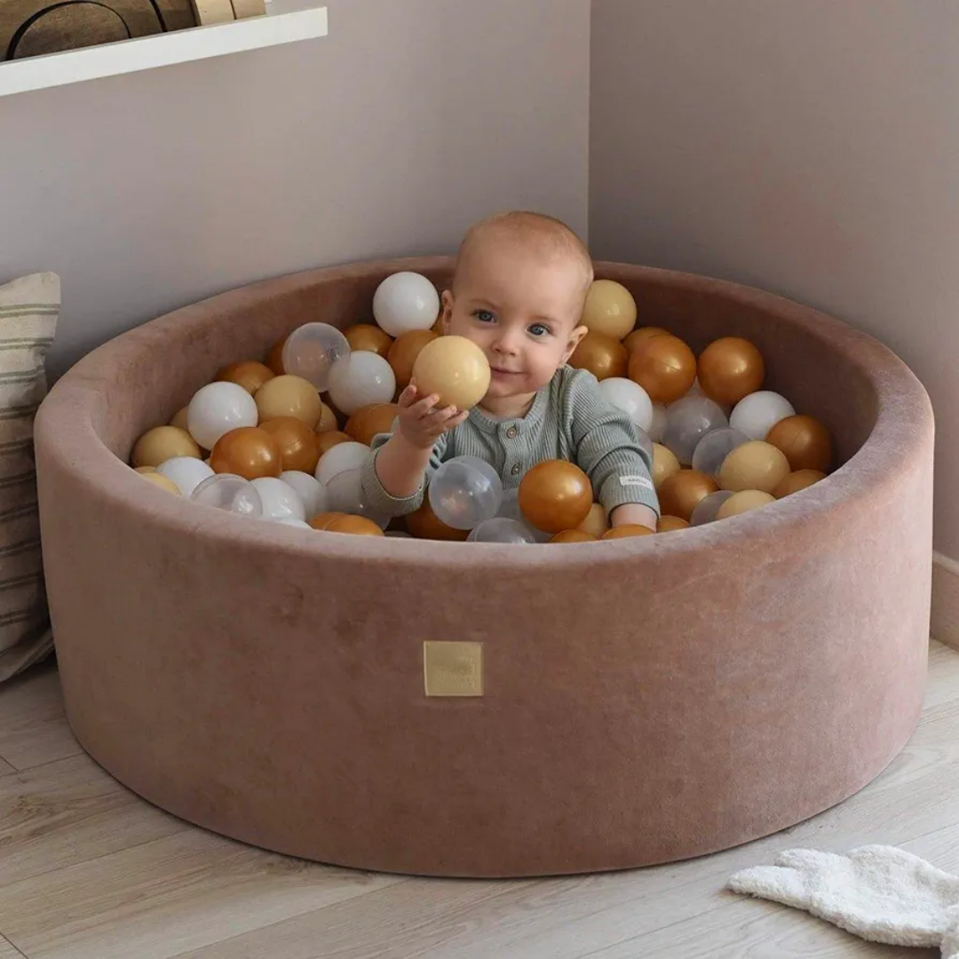 MeowBaby® VELVET Beige Ball Pit + 250 Balls - 90x30cm
