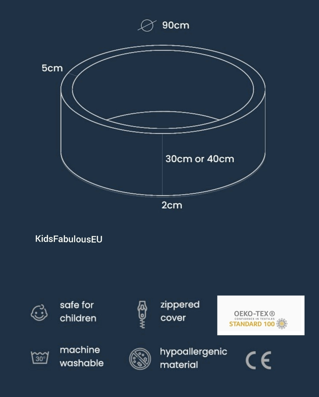 MeowBaby® VELVET Light Grey Ball Pit + 300 Balls - 90x40cm