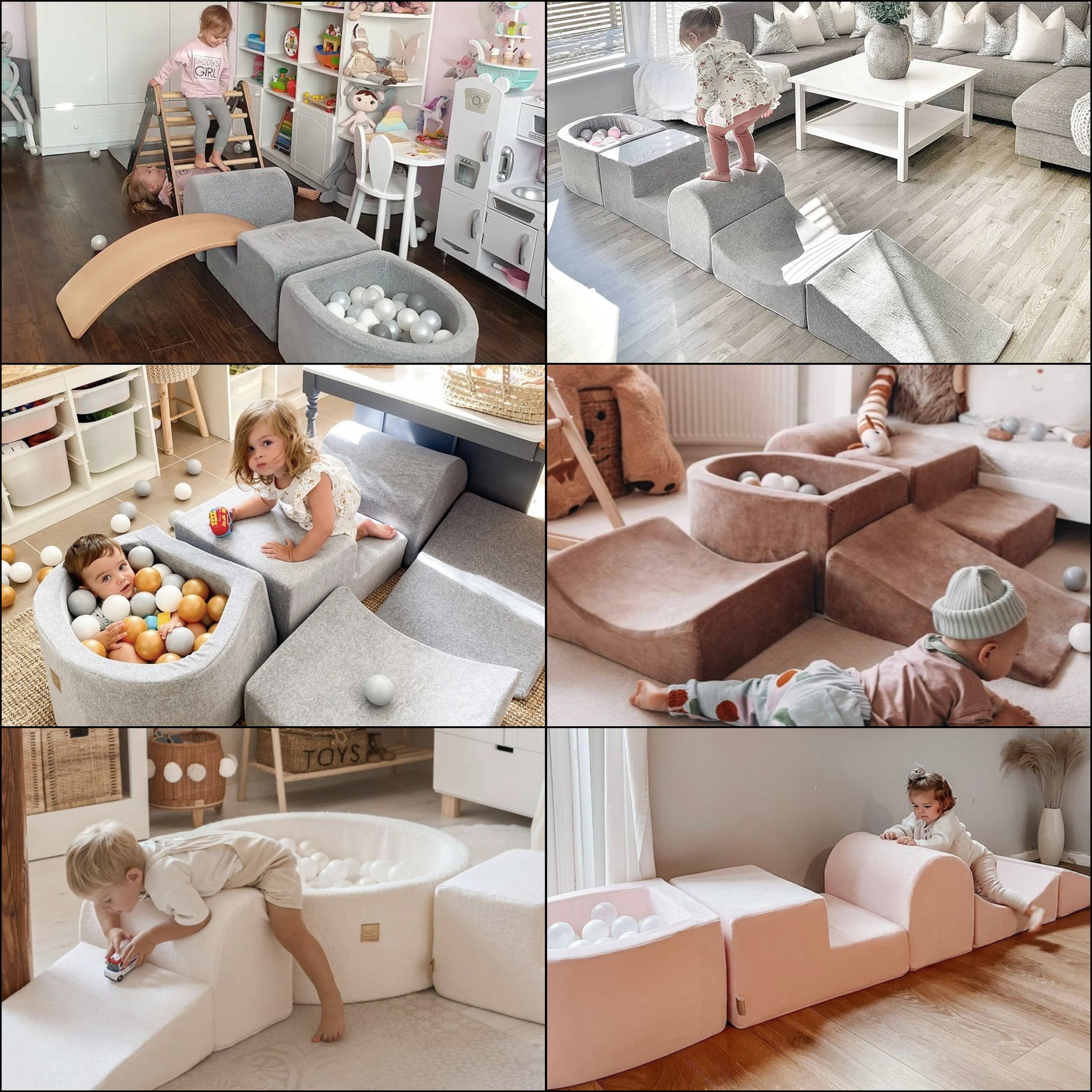 MeowBaby® Pink BOUCLE climbing blocks 4 elements + Ball Pit + 100 Balls