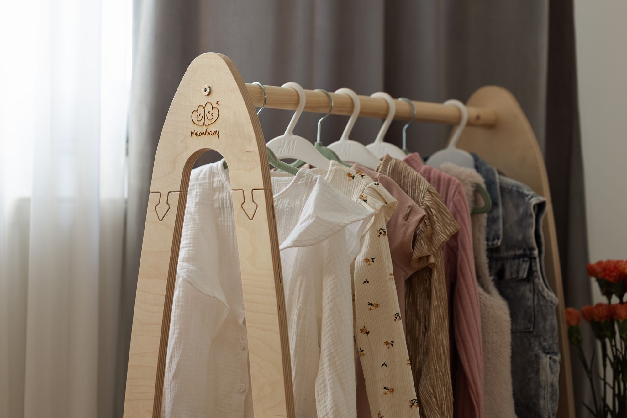 MeowBaby Soft Wooden Hanger For Kids Bedroom