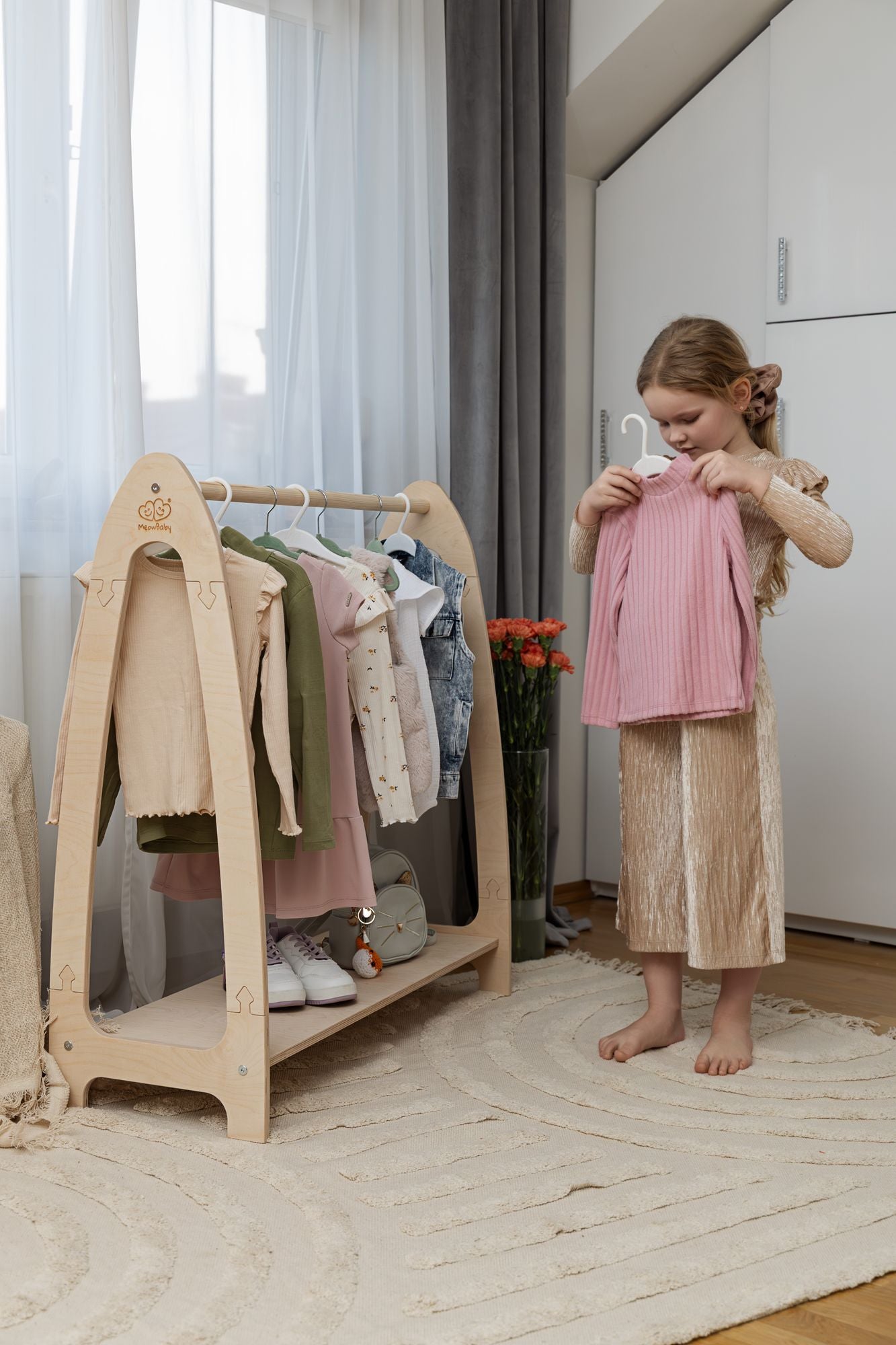 MeowBaby Soft Wooden Hanger For Kids Bedroom