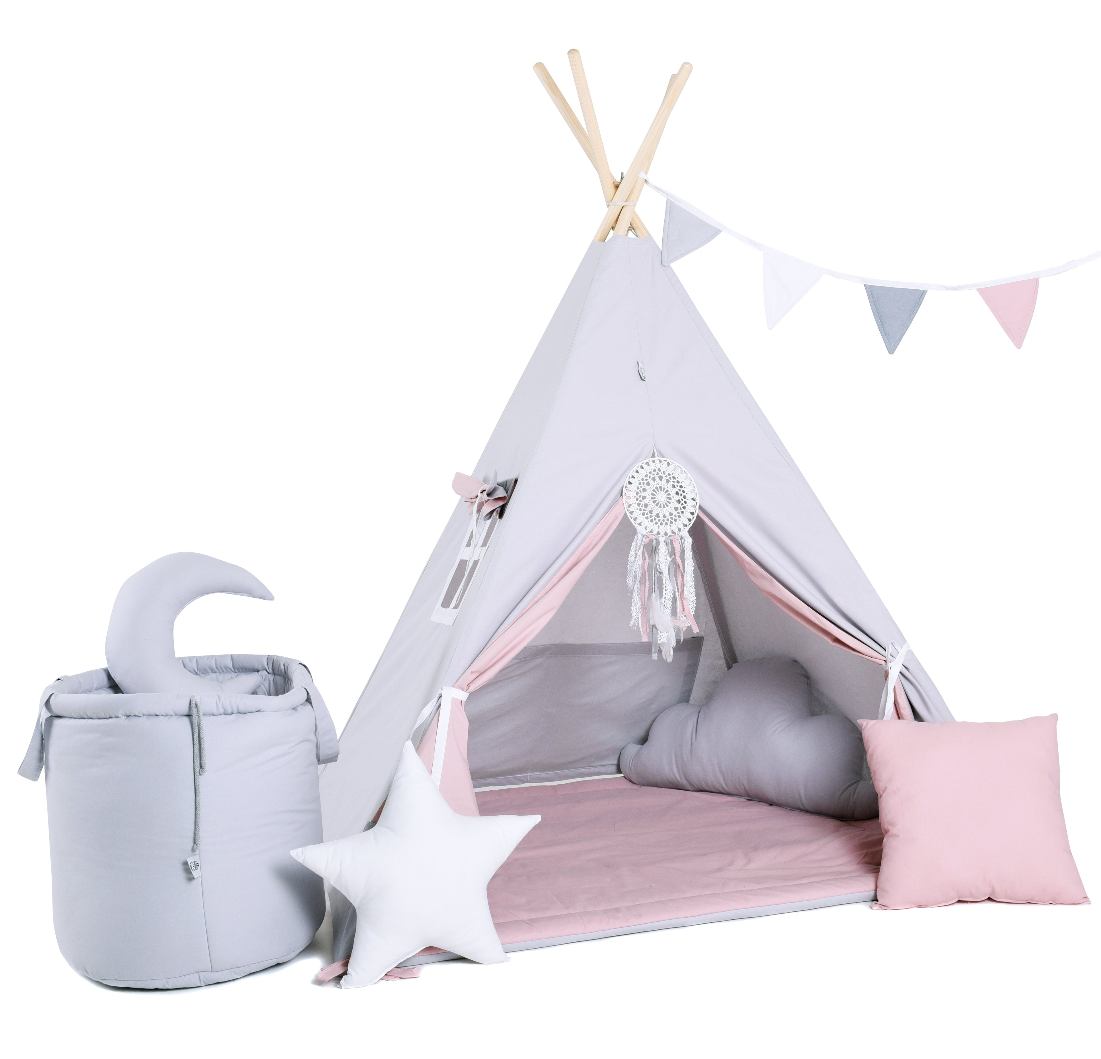 Kids Teepee - Light Grey & Pink Palace