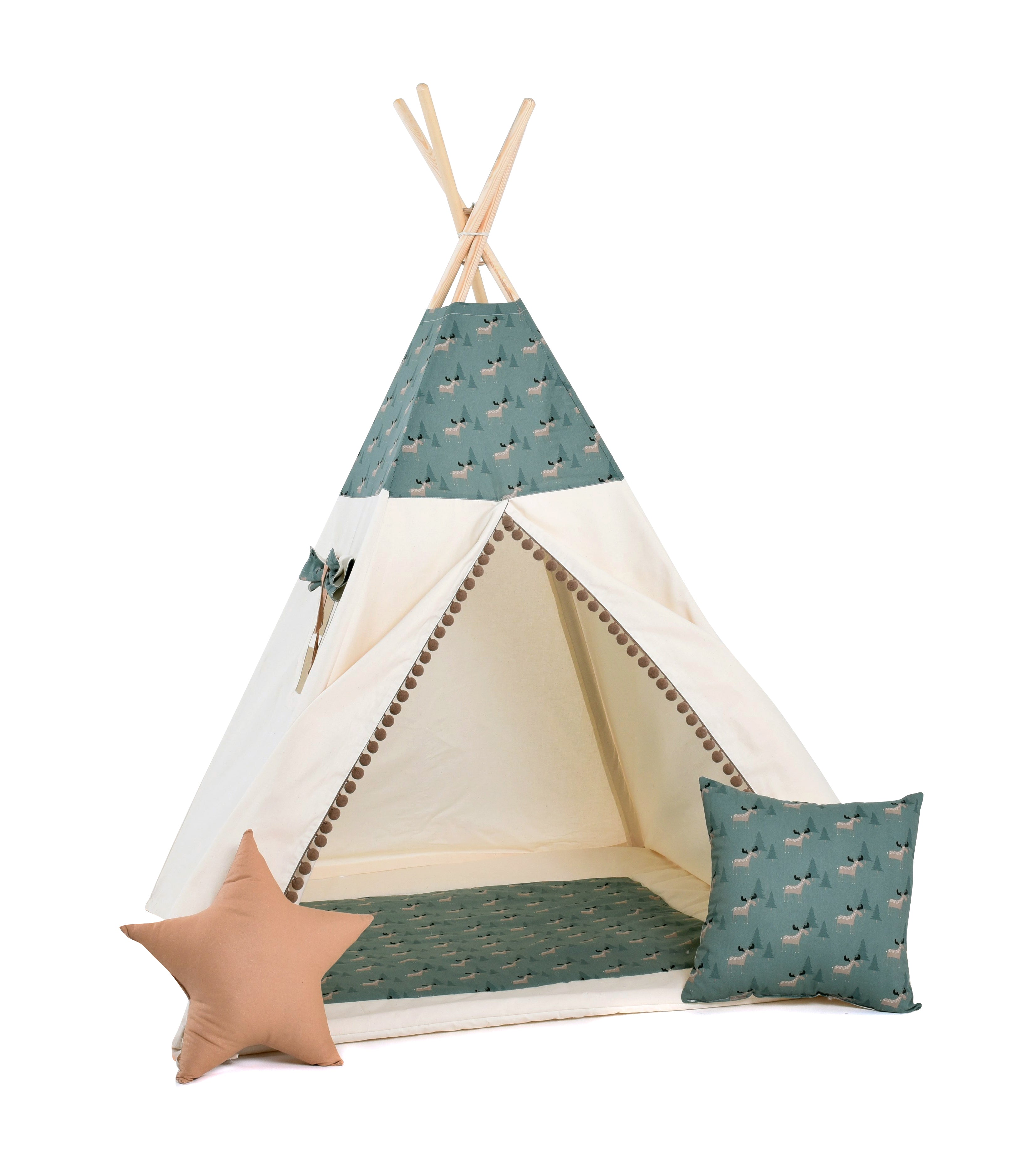 Cream & Green Teepee Tent with Deers | Teepee Cream | Kids Teepee | Teepee Tent for Kids | Teepee Tent for Babies & Toddlers | Cream Tent | Kids Teepee Tent | Teepee Tent for Boys & Girls |
